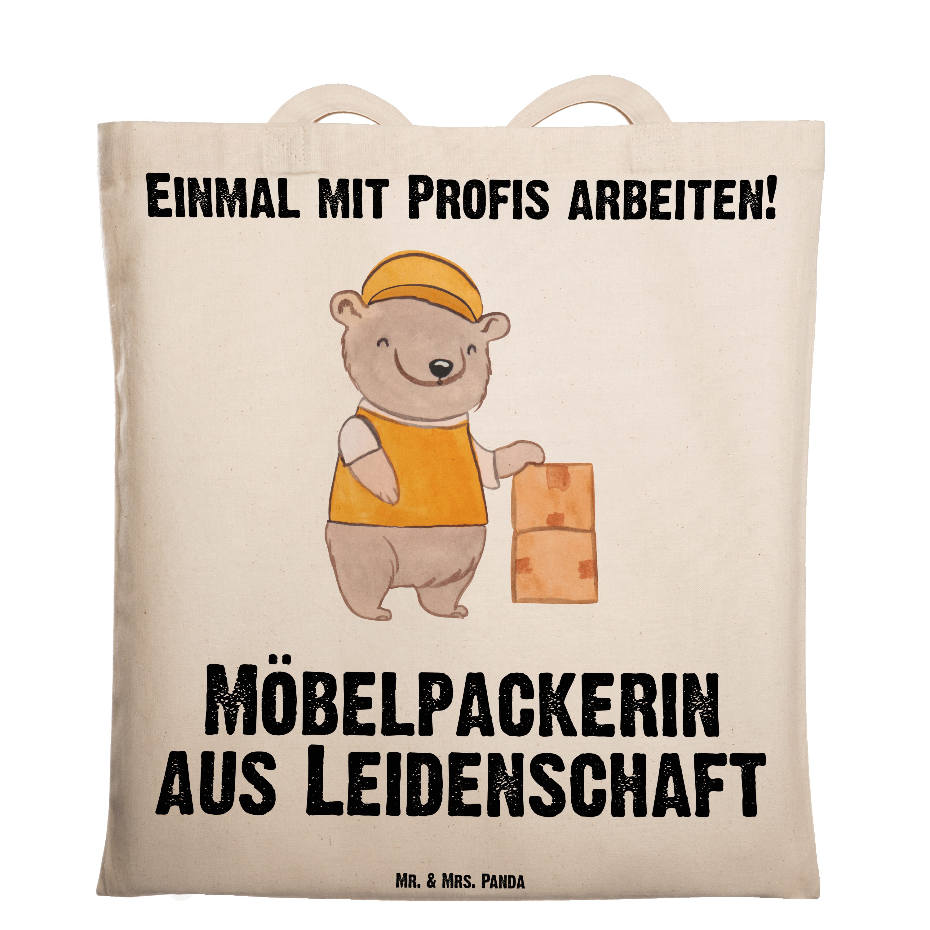 Umzugshelfer Leidenschaft & Panda Geschenk, Mr. Tragetasche Mrs. Möbelpackerin - (1-tlg) - Transparent aus