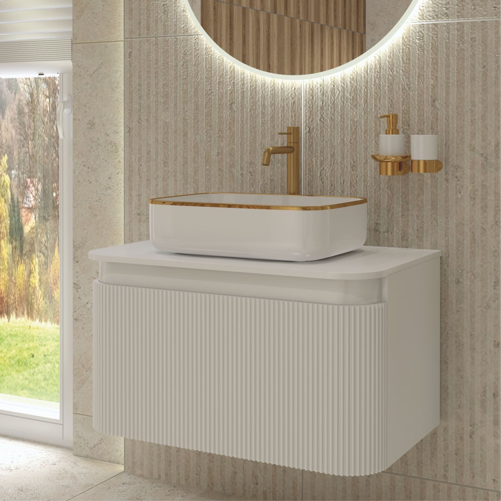 Waschbeckenunterschrank Waschbeckenunterschrank VERMONT WHITE 800 inkl. Waschtischplatte (Waschtischunterschrank, Waschtischplatte) Soft-Close Schublade, wandhängend, glänzend, weiß