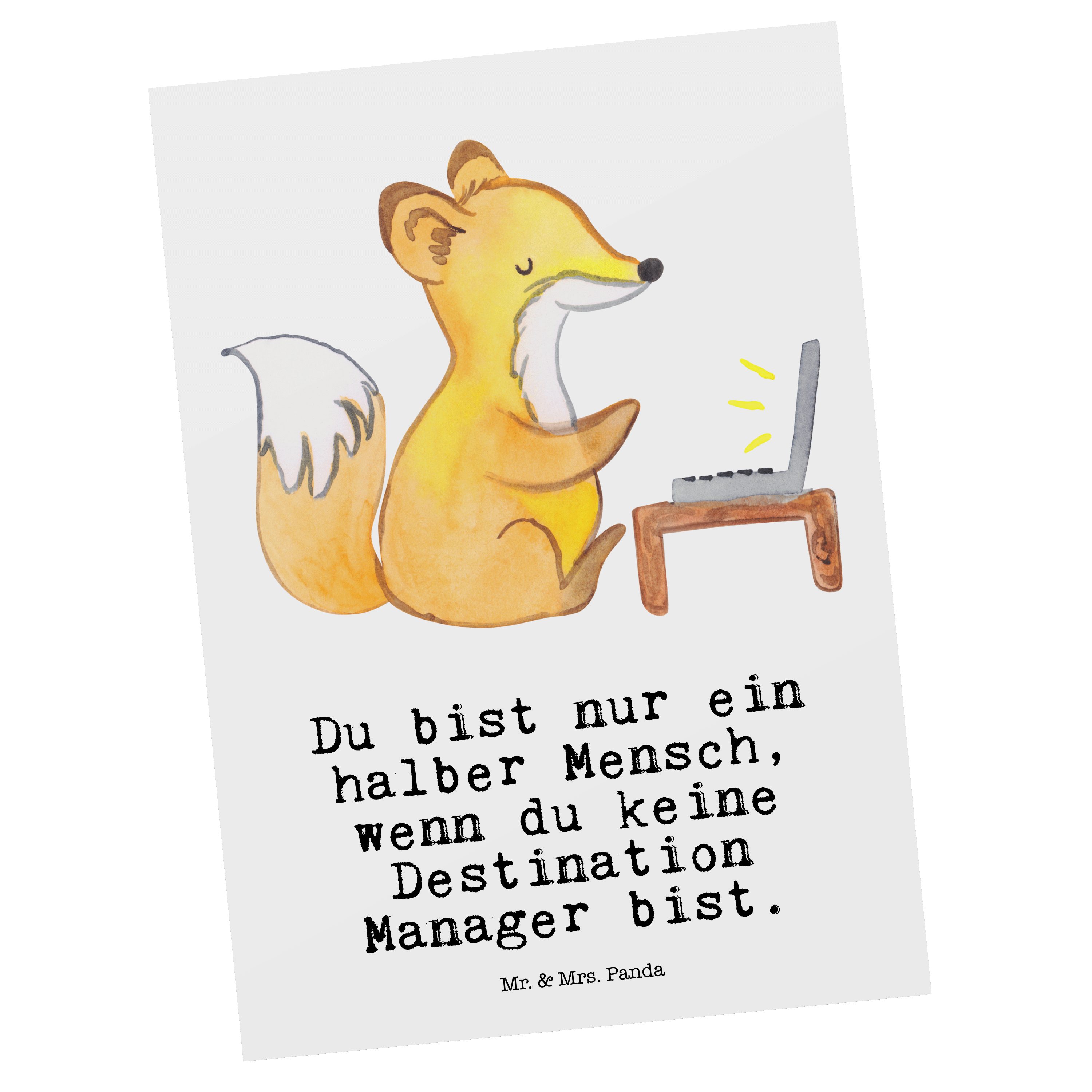 Mr. & Mrs. Panda Postkarte Destination Manager mit Herz - Weiß - Geschenk, Grußkarte, Abschied