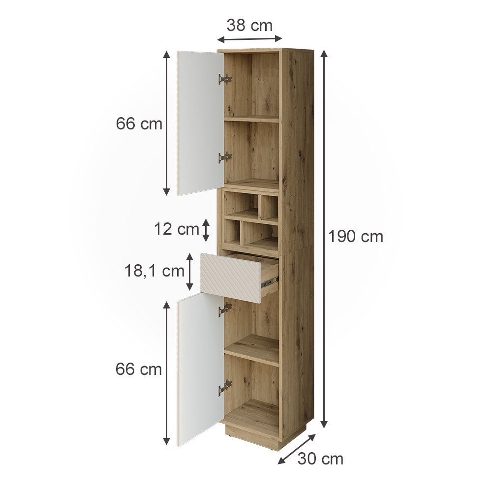 Vicco Hochschrank Beatrice, Cashmere/Artisan-Eiche, 38 x 190 cm (1-St)