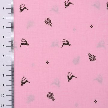 SCHÖNER LEBEN. Stoff Baumwollstoff Trachten Blumen Hirsche Punkte rosa braun 1,50m Breite