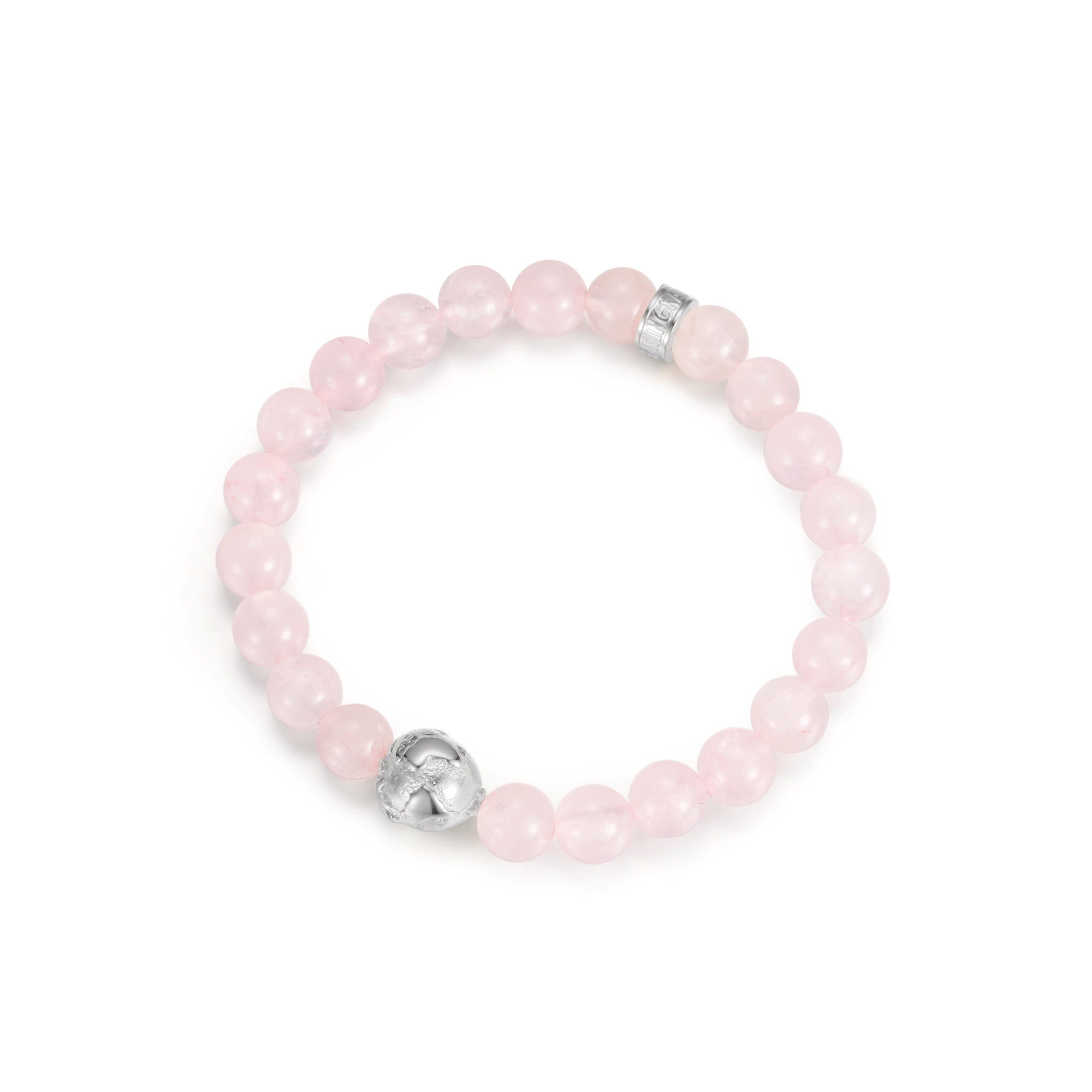 Armband Damen Rosenquarz Erdkugel Earth silberfarben echter Edelstein Perlen