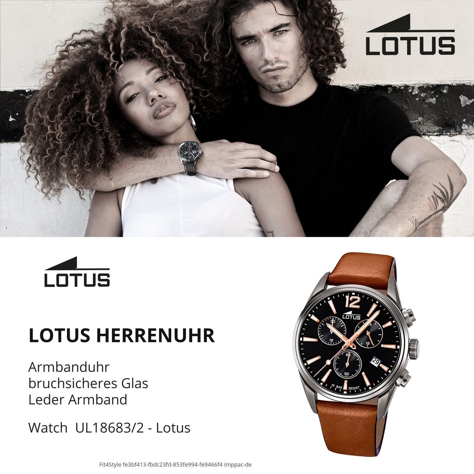 Herren Uhren Lotus Quarzuhr UL18683/2 LOTUS Herren Uhr Sport 18683/2 Leder, Herren Armbanduhr rund, groß (ca. 42mm), Lederarmban