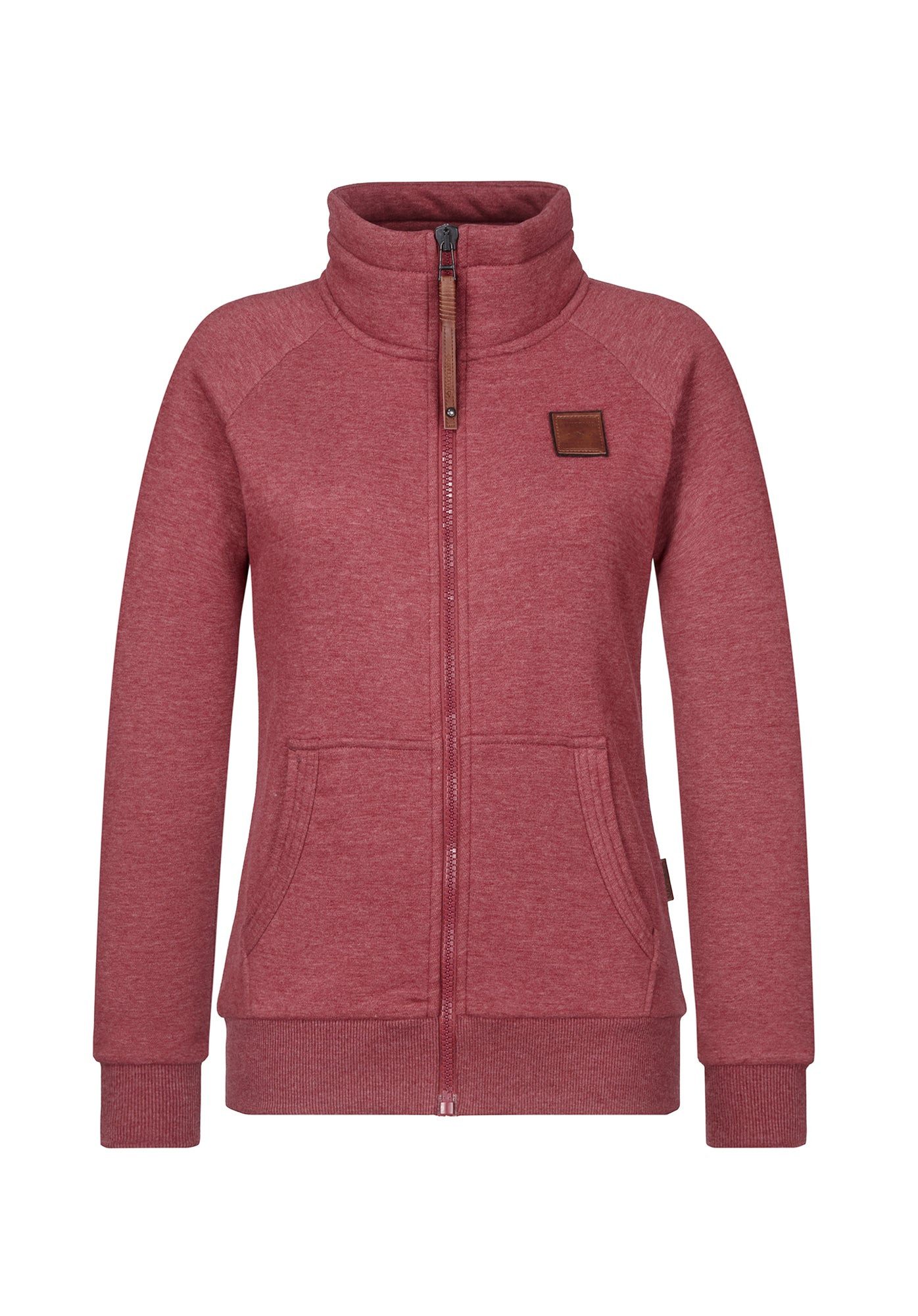 naketano Sweatjacke Damen hoher Stehkragen, Reißverschluss, weiche Sweatware, Rippbündchen seitliche Taschen, Kordelzug, Logo-Patch, casual, Streetwear, meliert