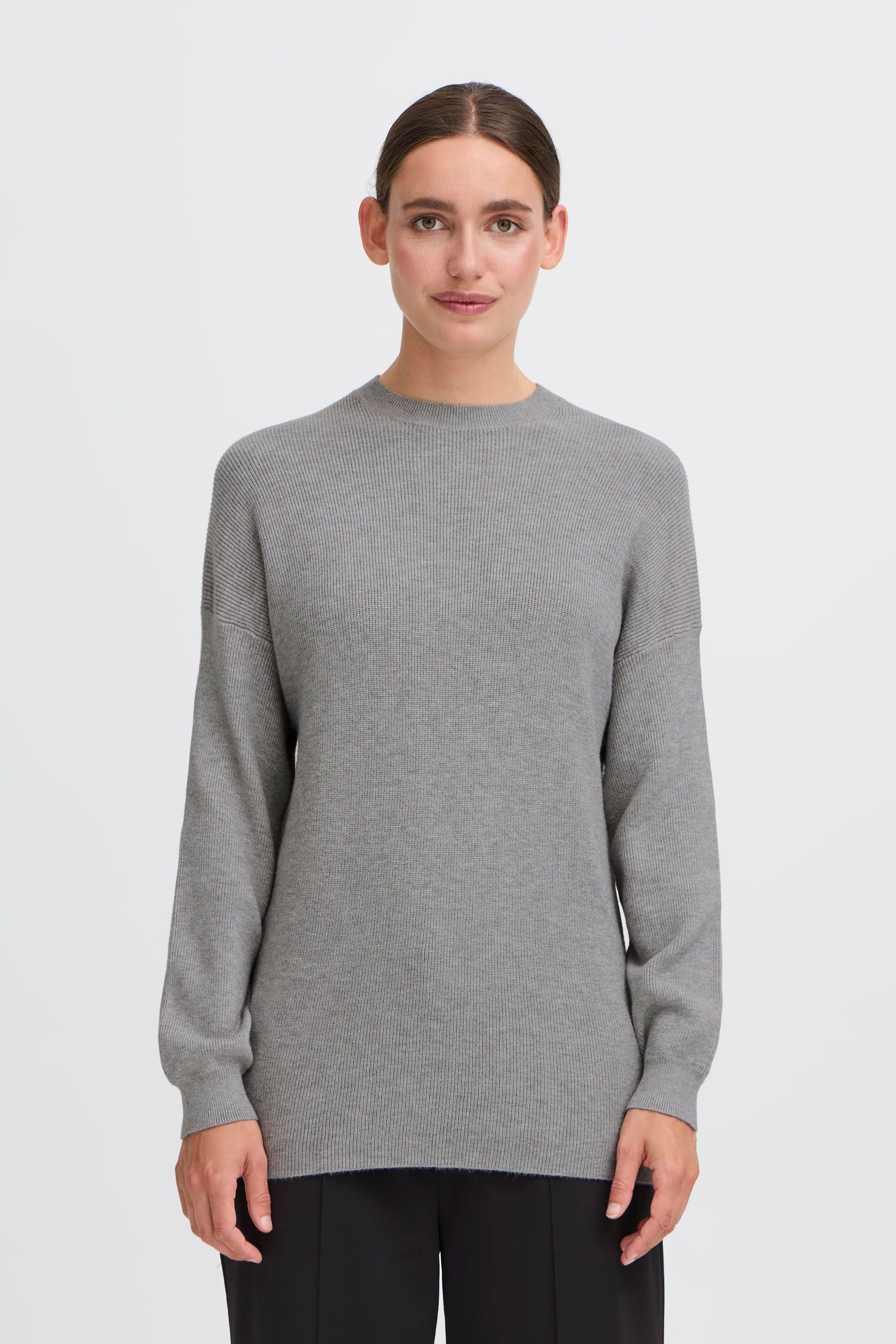 Amara Ls Rib Pullover 200318 Grey Melange