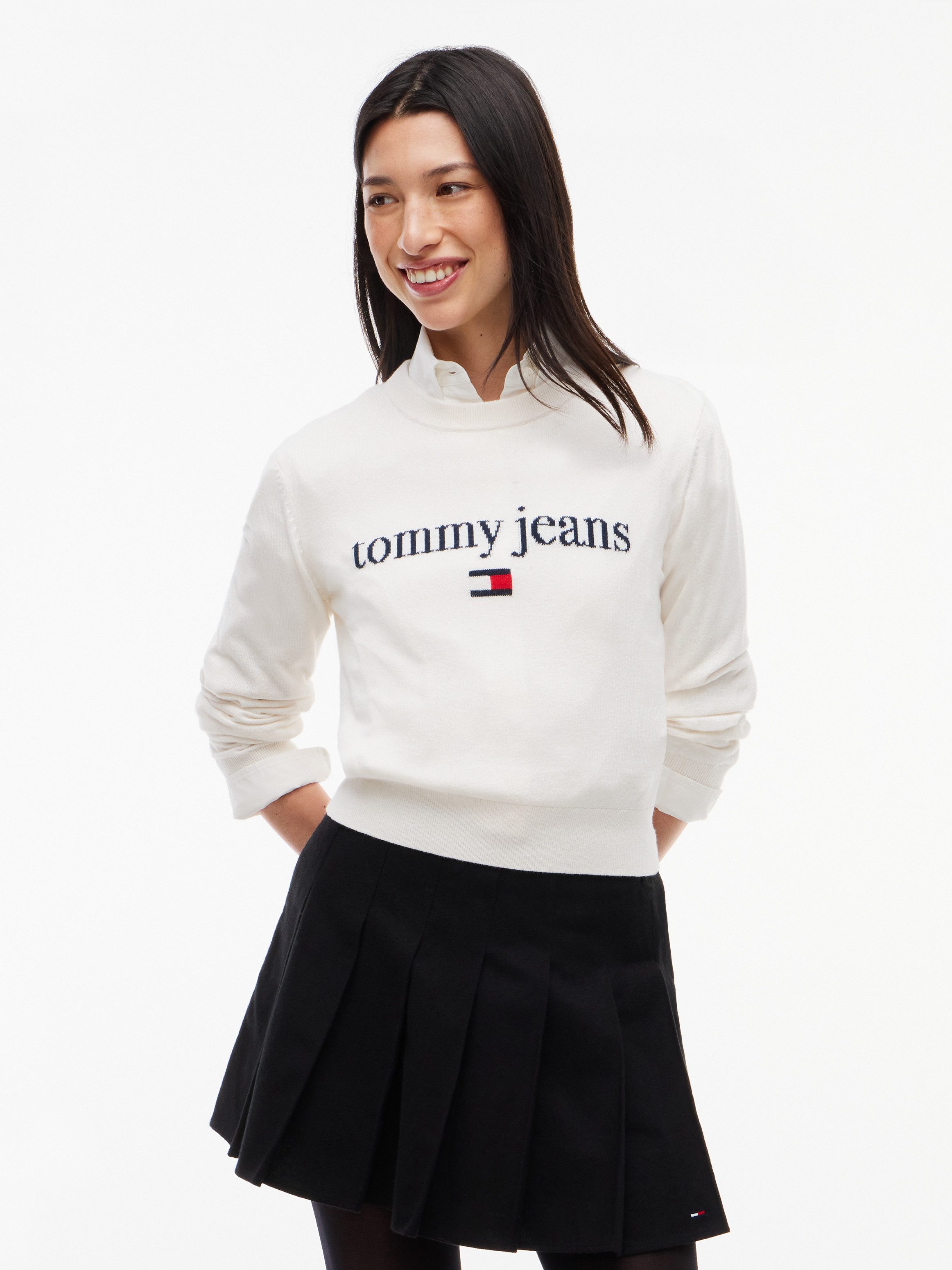 Tommy Jeans Rundhalspullover TJW ESSENTIAL LOGO SWEATER EXT Baumwollmischung