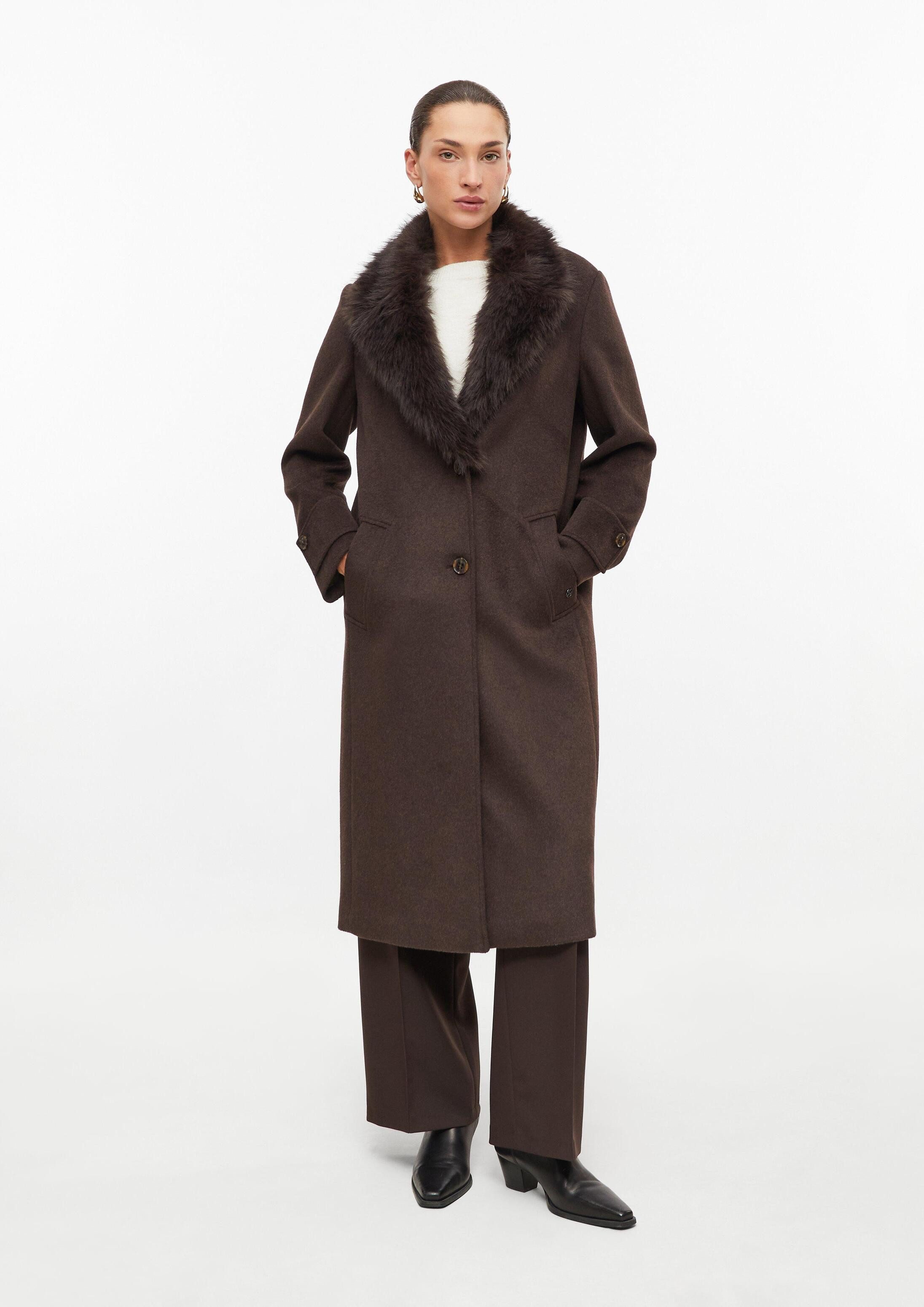 s.Oliver Funktionsmantel Outdoor-Mantel Mantel aus Wollmix mit abnehmbarem Fake-Fur-Kragen