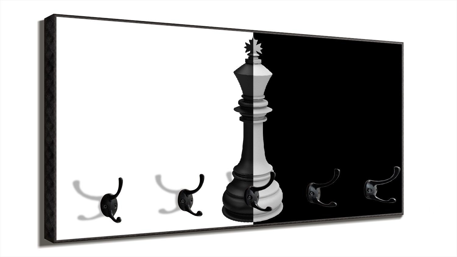 Wallario Garderobenpaneel Schachfigur schwarz-weiß (1-teilig, inkl. Haken und Befestigung), 80x40cmHolz