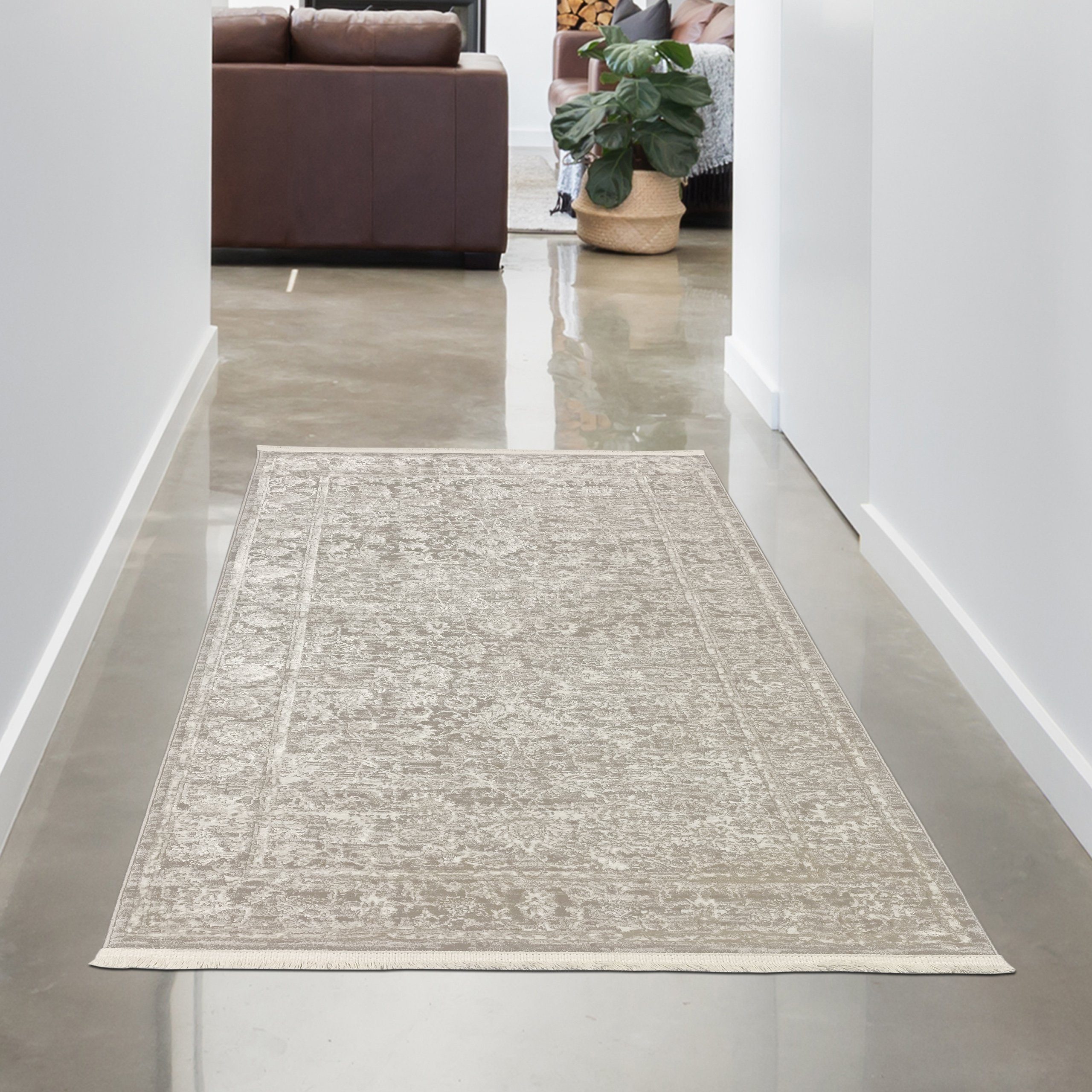 Carpetia Teppich Teppich mit orientalischem Blumendesign glänzend in Creme, rechteckig, Höhe: 10 mm