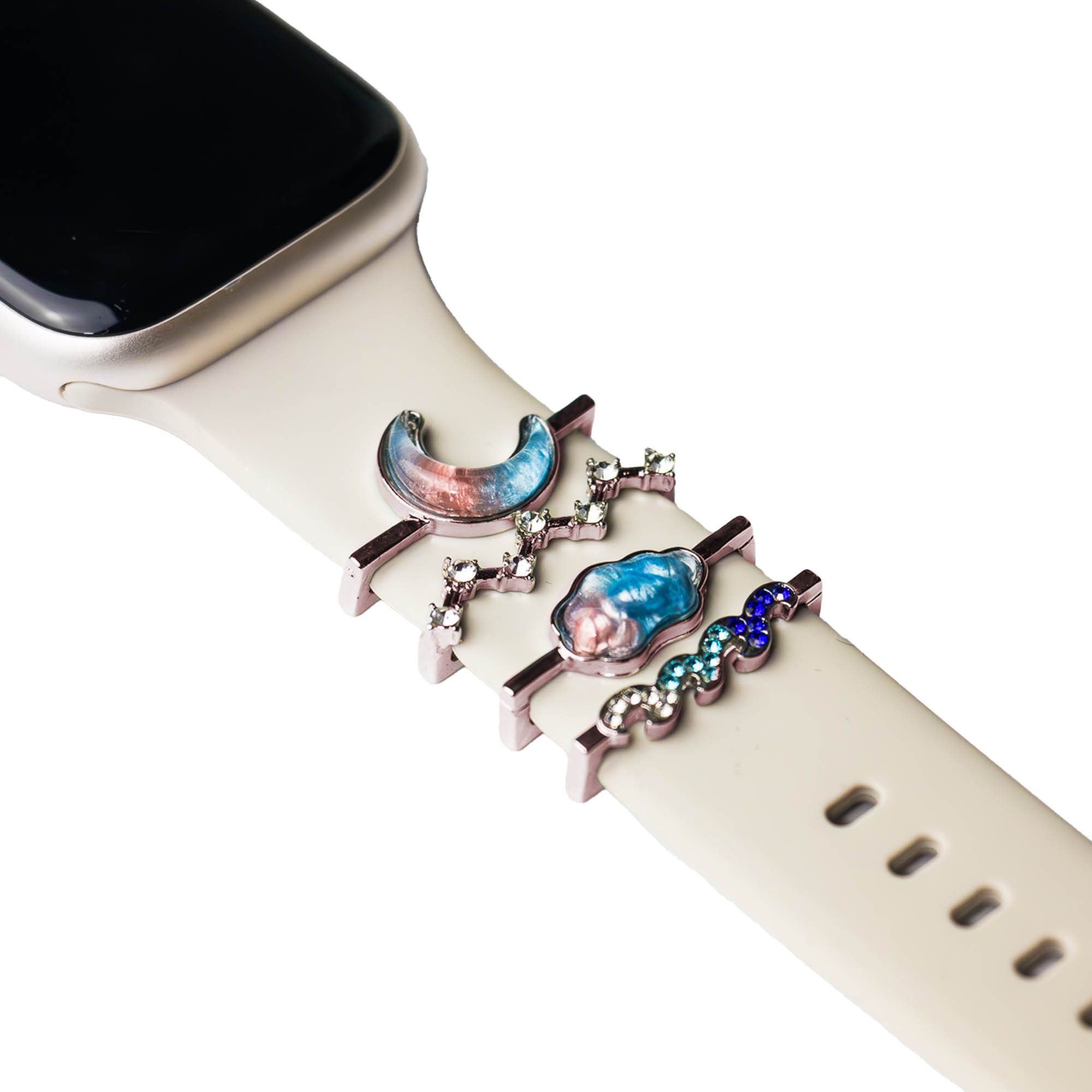 EAZY CASE Smartwatch-Armband Apple Watch Charms Set 38/40/41mm & 42/44/45/49mm, trendige Watch Charms Mond Wolke Welle Bunt Rosegold