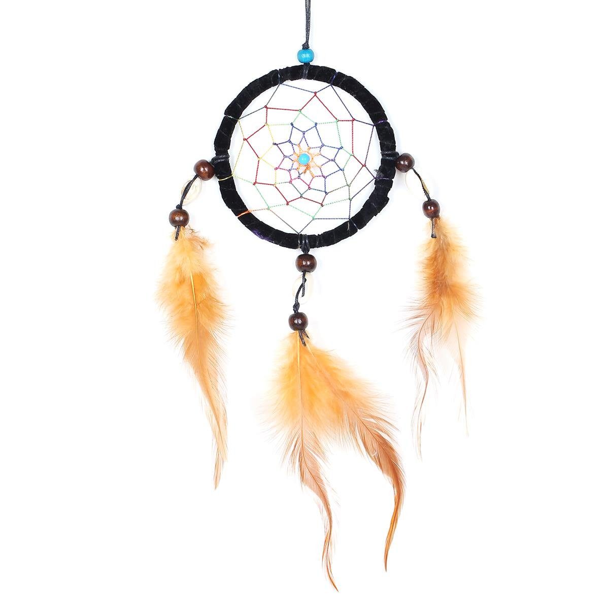 DonDon Dekoobjekt Traumfänger für gute Träume mit Perlen und echten Federn Ø 9 cm 11 cm (1 St), Traumfänger, mit echten Federn und Perlen