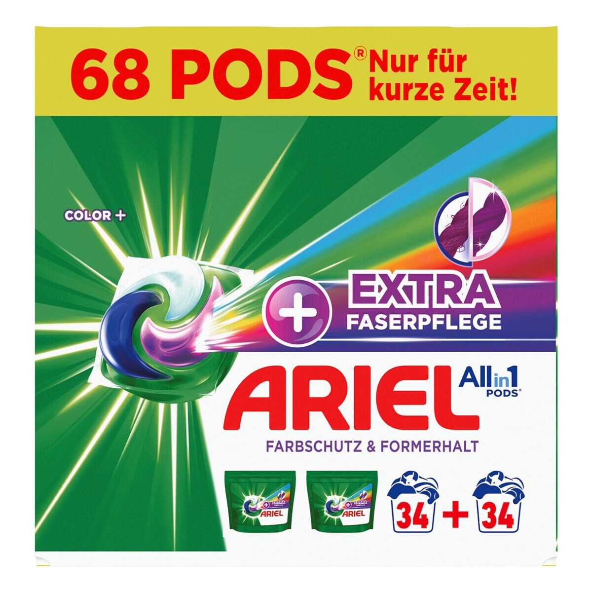 ARIEL All-in-1 COLOR+ Extra Faserpflege Colorwaschmittel (68 WL, 2x 34 Pods)