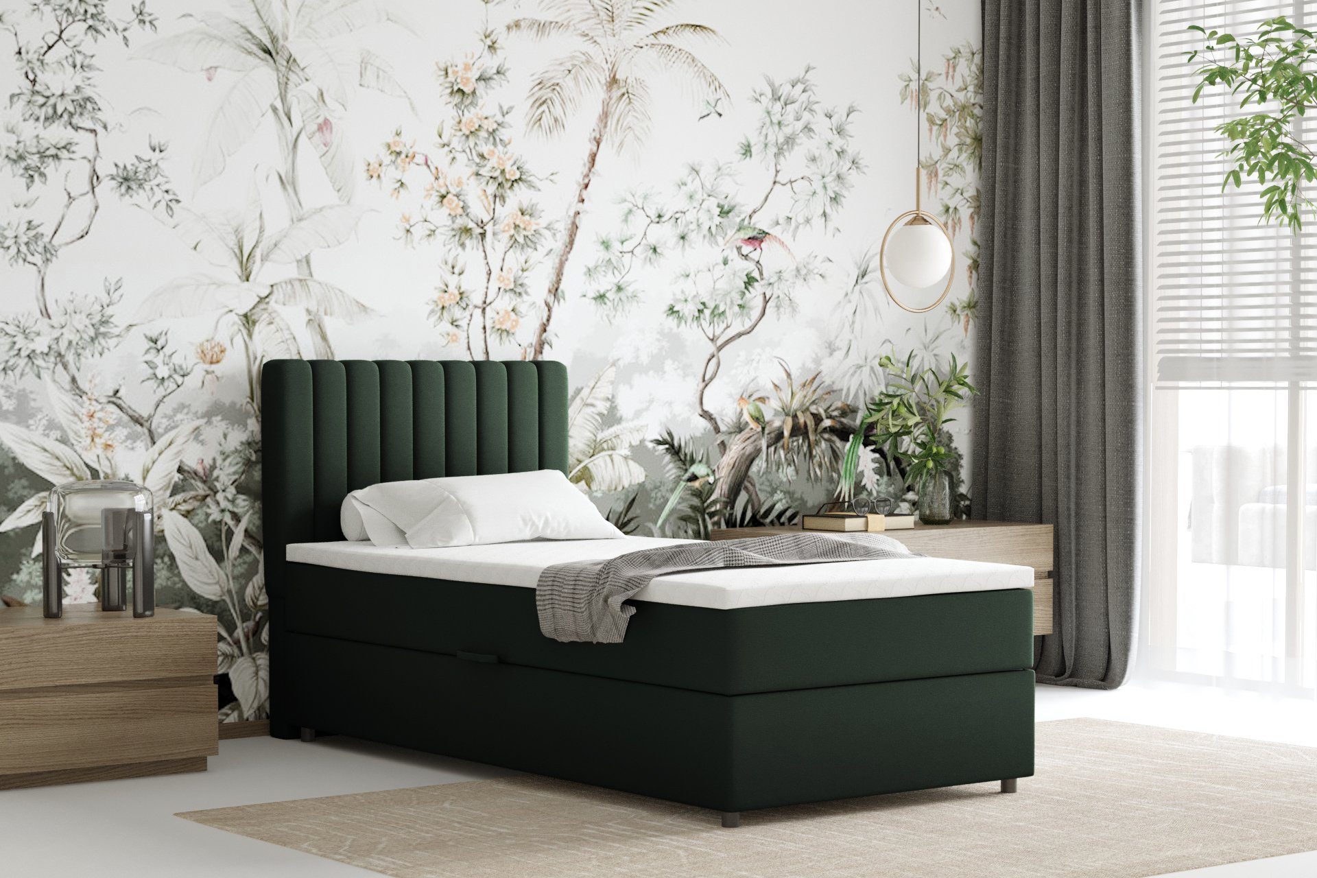 Homesy Boxspringbett EVEREST – Komfortables Einzelbett im modernen Trenddesign (Bett inkl. einem Bettkasten und Topper), Große Auswahl an Polsterfarben