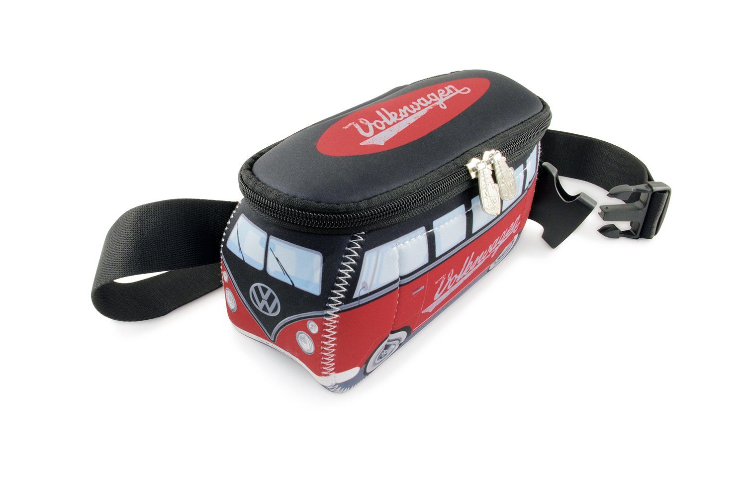 VW Collection by BRISA Bauchtasche Volkswagen Neopren Hüfttasche, Bauchbeutel, Geldgürtel, Crossbodybag, für Outdoor und Reisen T1 Bulli Bus Design in den Farben Rot, Schwarz