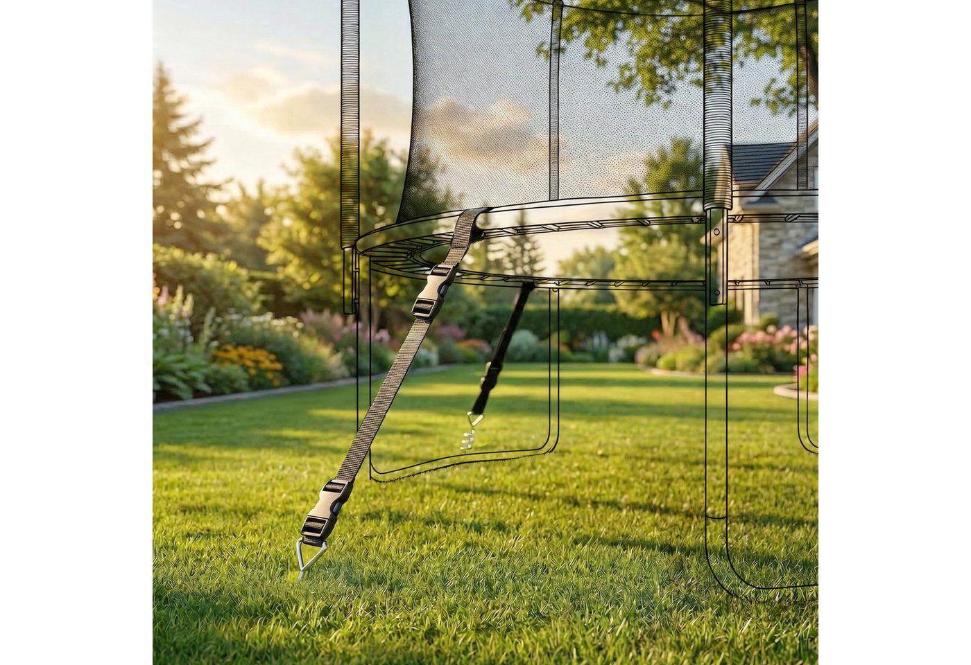 SPORTNOW Bodenanker Schraube 32 cm mit Dreiecksgriff, verstellbare Gurte, für Trampoline, Gartenschaukeln, Fußballtore, Zelte, Outdoor-Geräte, zum Eindrehen, (Trampolin Pfähle Anker, 4-St., spiralförmige Erdanker), für Trampolin, Camping, Schuppen, Vordäc