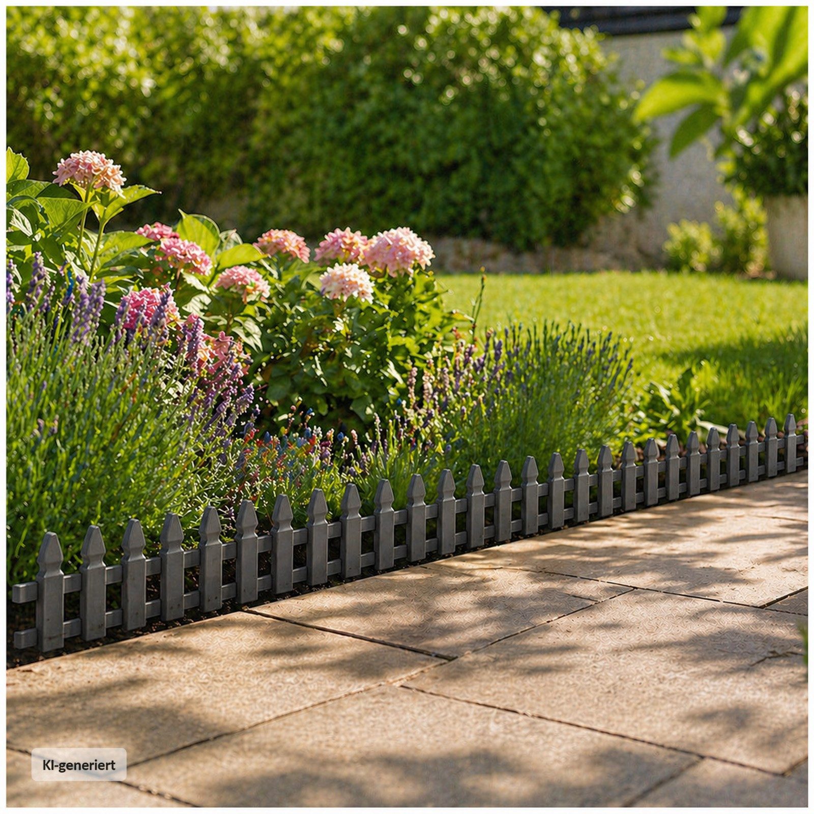HTI-Living Beetumrandung Beeteinfassung Länge 180 cm Zaun, LxH: 45x29 cm, Set, 4 Zaunelementen, inklusive 4 Solarleuchten, Zierzaun Dekozaun Beetumrandung – Bild 2 von 3