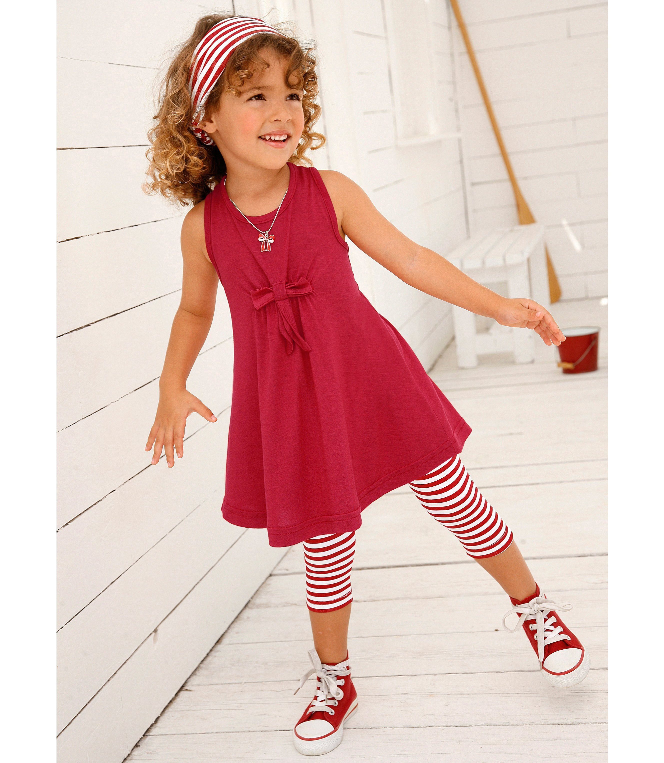 maritim rot-weiß Kleid, & Haarband (Set, geringelt 3-tlg) Leggings Capri Haarband KIDSWORLD und