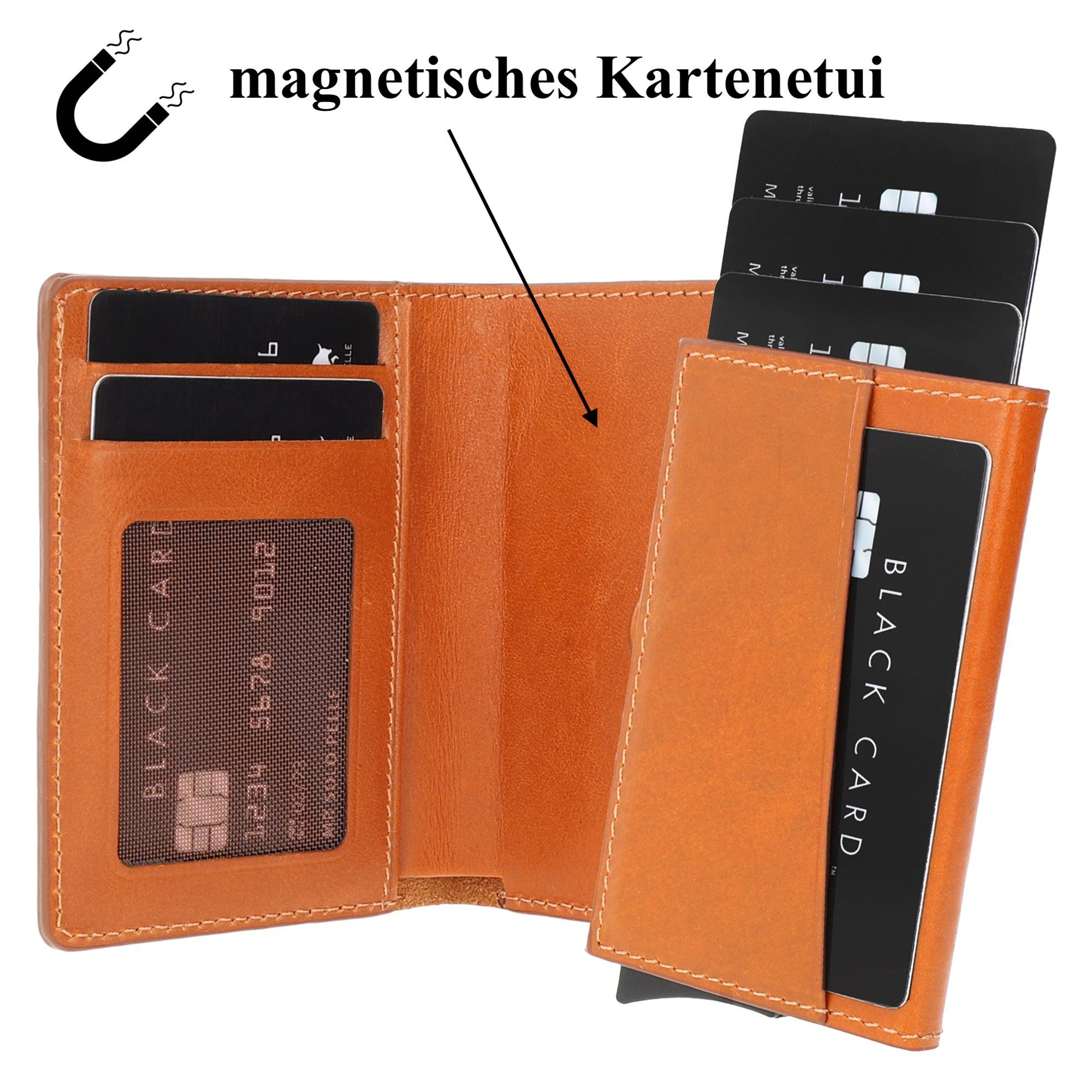 elegantem Braun Cognac XL-Münzfach, abnehmbarem Schutz Geldbörse RFID Made Kartenetui Europe und Solo Geldbörse in Geldscheine Leder, + mit Echt Design in Pelle