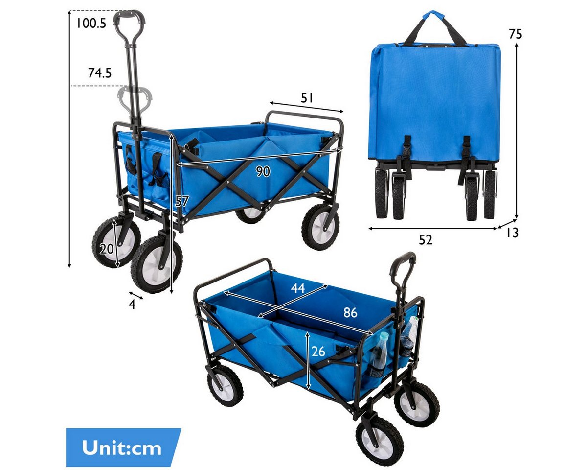 Thumbnail - IDEASY Bollerwagen Faltbar Bollerwagen Kinder, Ideal für Heimtiere, Garten, Picknick, etc (verstellbarem Griff, 96-Liter...