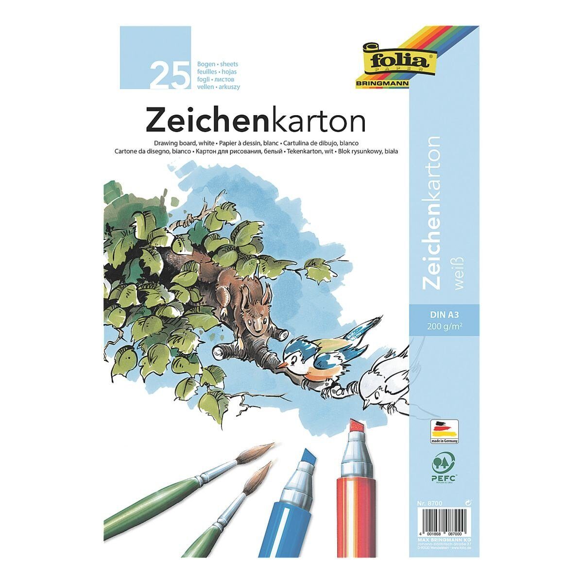 Folia Zeichenkartonblock, DIN A3, 25 Blatt, Grammatur 200 g/m²