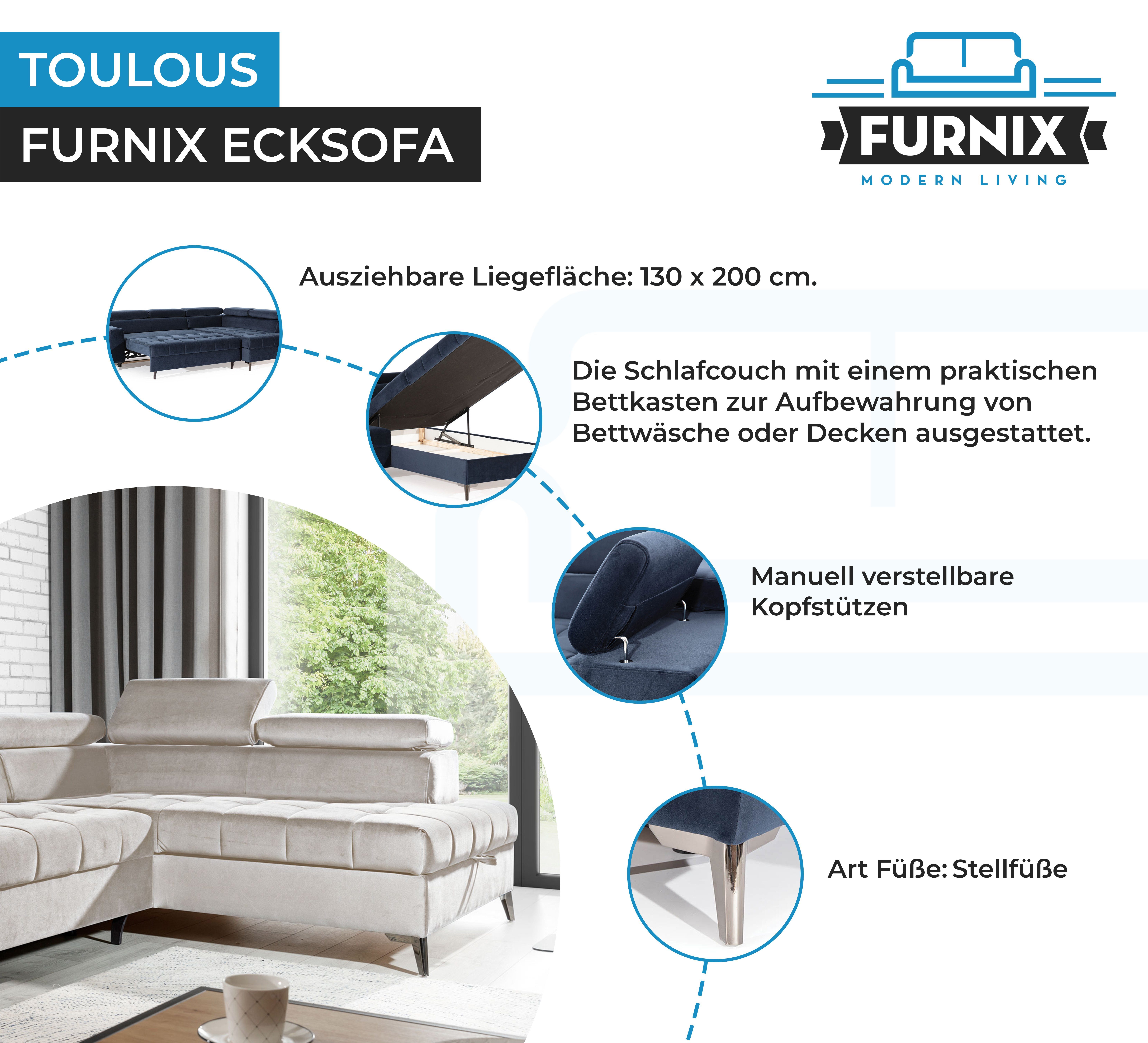 H95 x DL x Automat mit Auswahl, Furnix Creme TOULOUS hochwertige cm B200 Ecksofa Schlaffunktion B275 Sofa Verarbeitung Maße: