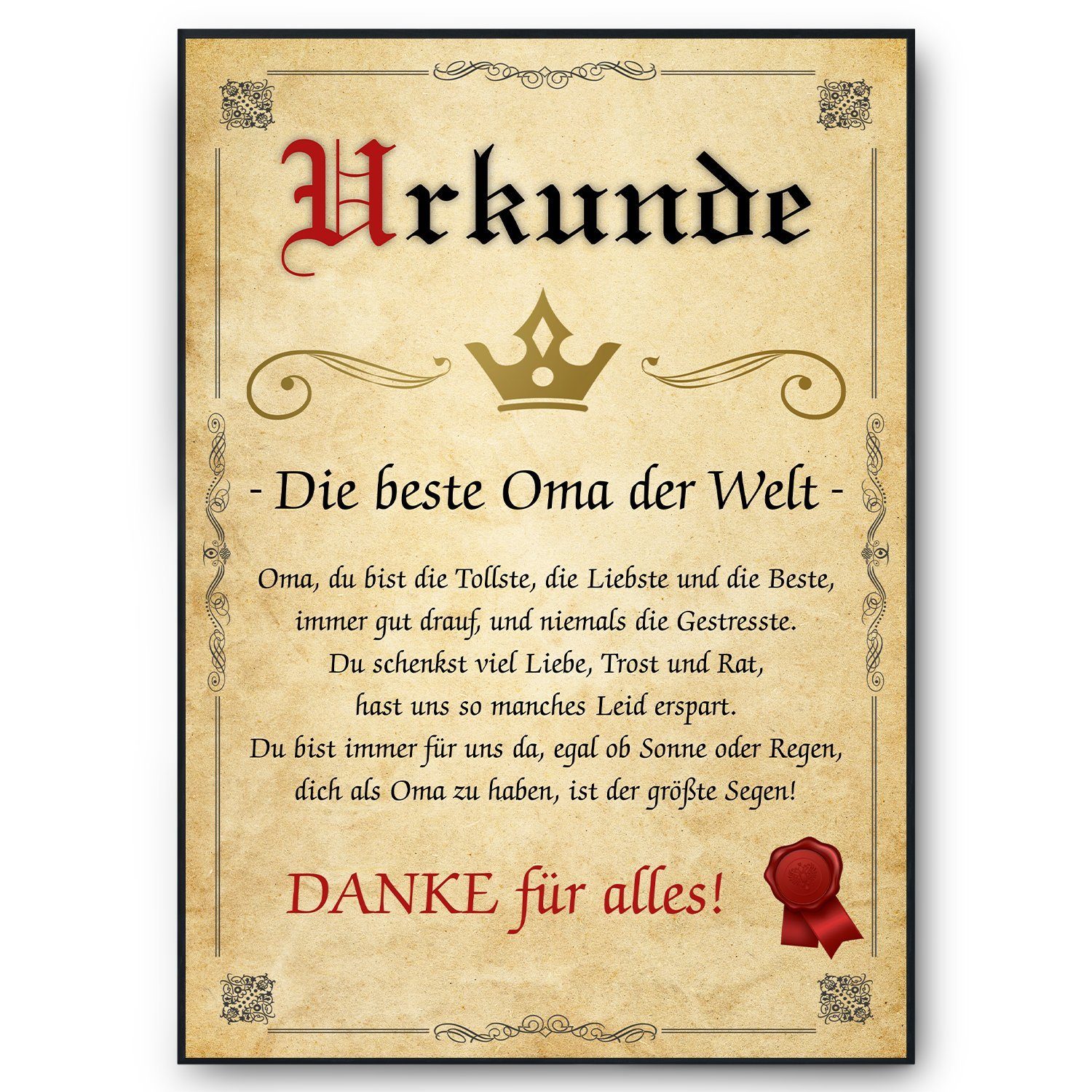 Tigerlino Poster Beste Oma Urkunde Geschenkidee Bild Oma Geschenk von Enkel günstig online kaufen