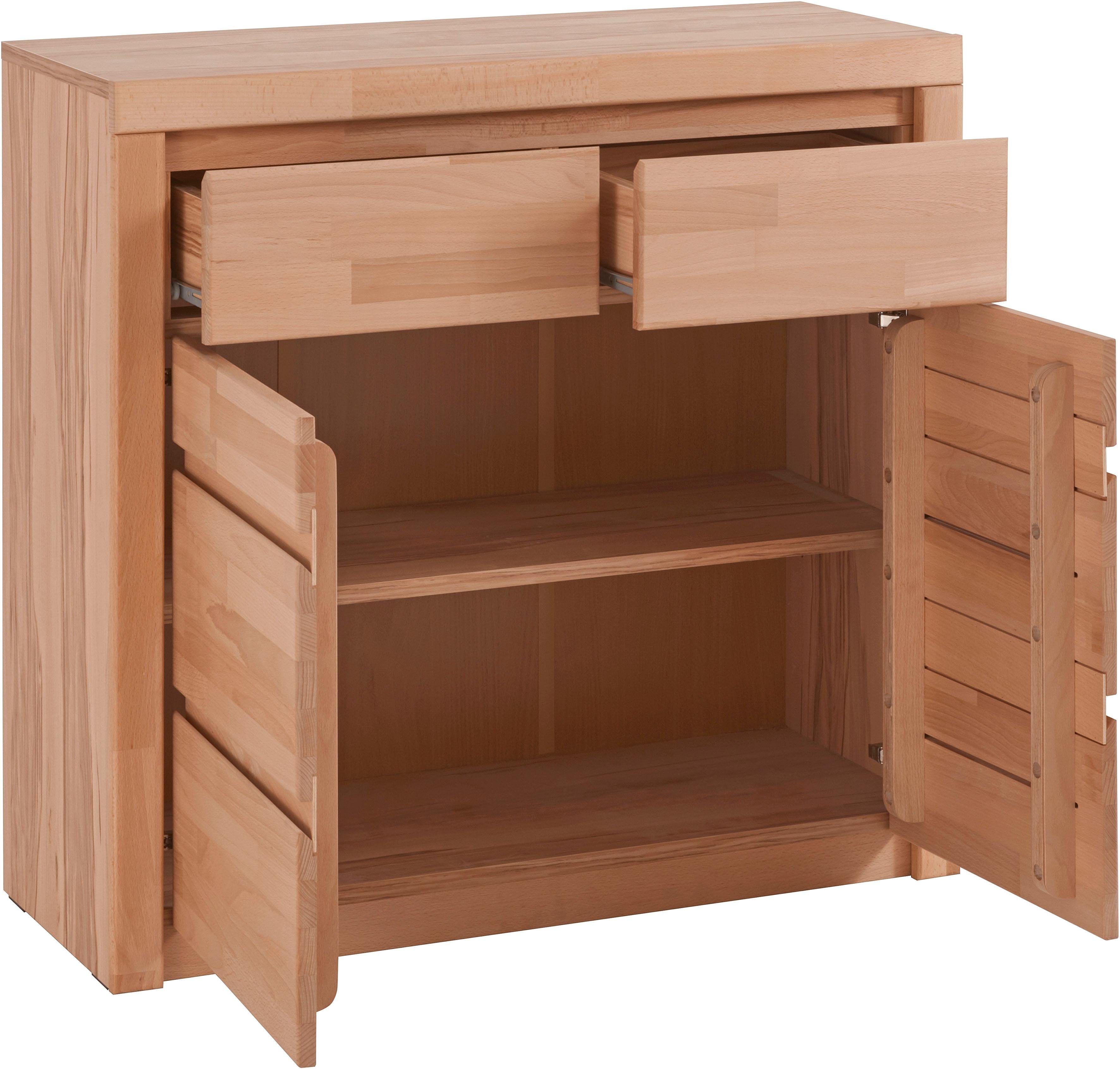 OTTO home Kommode Silkeborg Fronten & Leisten aus Massivholz, Kospus aus Melamin, B/T/H: 90/35/85 cm. 2Schubladen & 2geschlossenen Fächern. Stauraum
