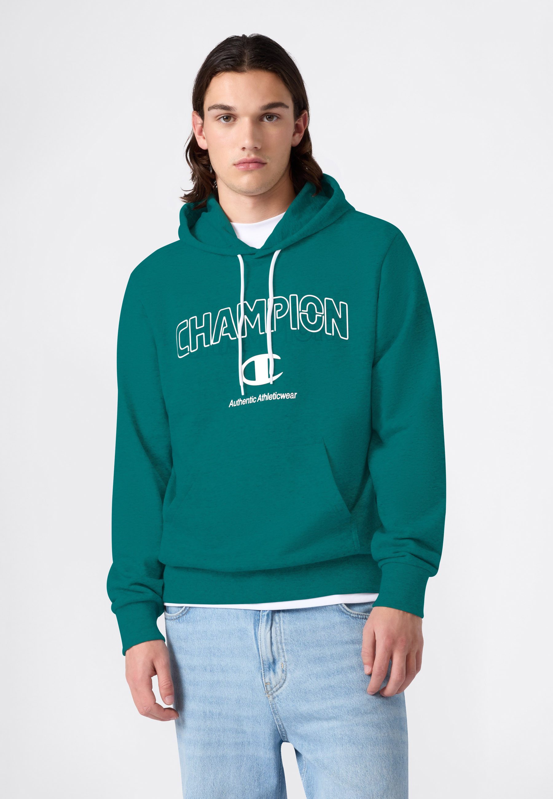 Champion Kapuzensweatshirt Graphic Terry Hoodie mit Rundhalsausschnitt, aus Baumwolle und Polyester