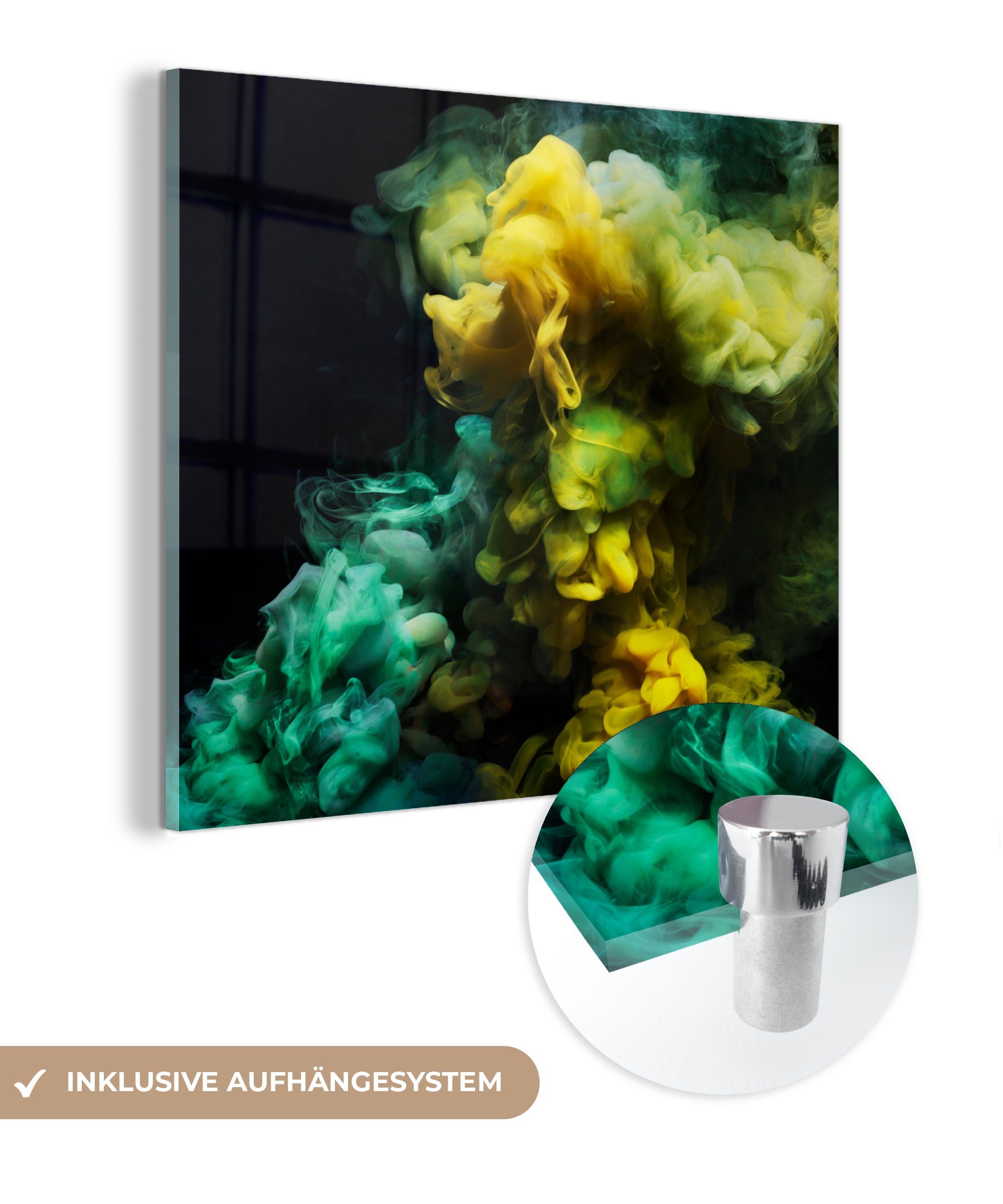 MuchoWow Acrylglasbild Rauchexplosion in verschiedenen Wandbild Glas Wanddekoration - auf Glas (1 auf Farben, Foto - Bilder Glasbilder St), 