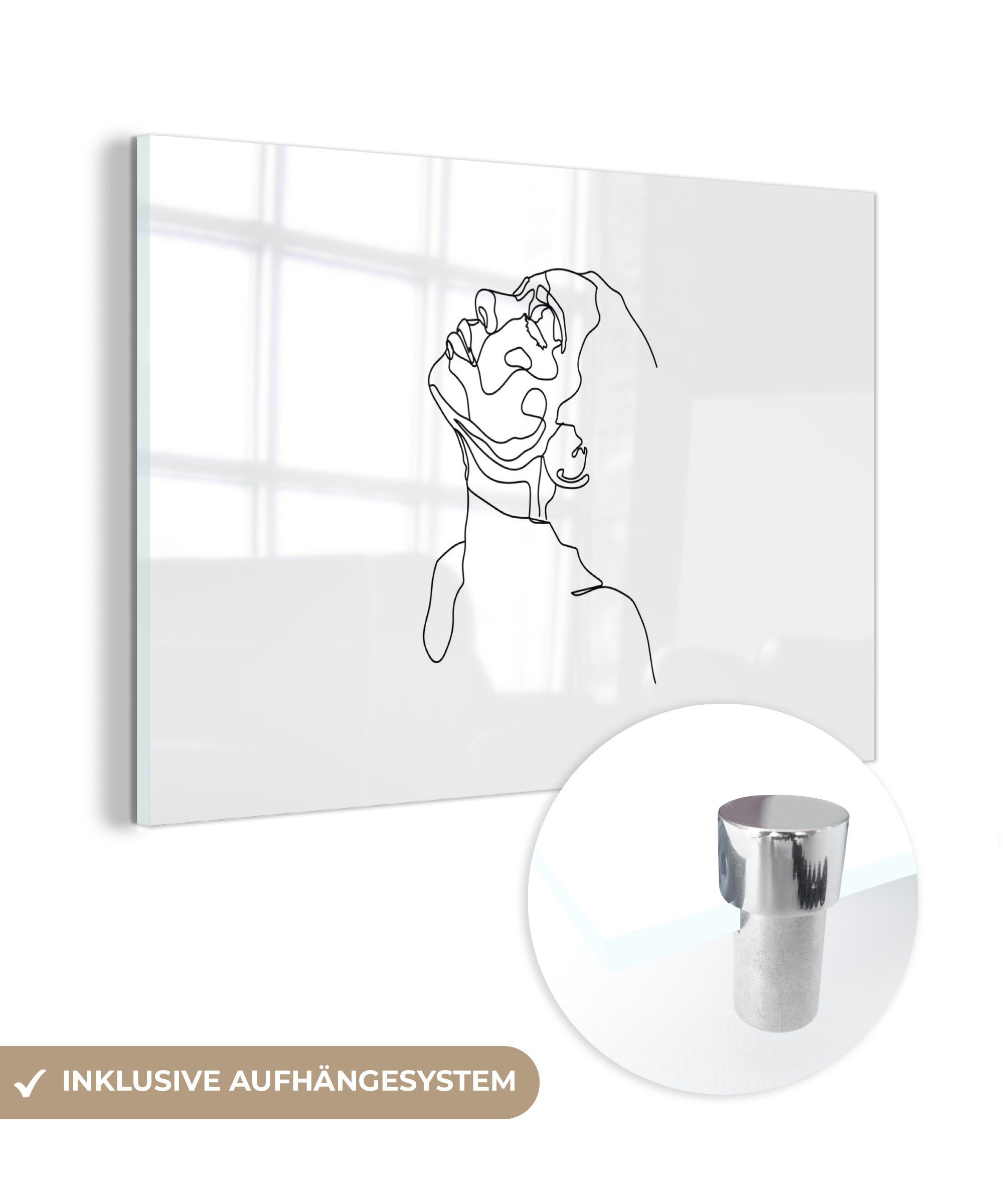 MuchoWow Acrylglasbild Frau - Strichzeichnung - Gesicht, (1 St), Acrylglasbilder Wohnzimmer & Schlafzimmer