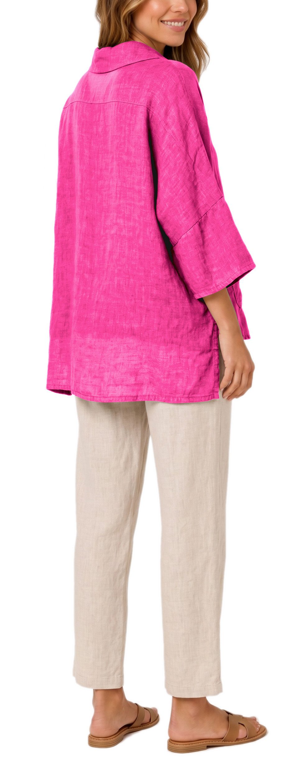 dy_mode Hemdbluse Damen Leinenbluse Oversize Hemdbluse Kurzarm Tunika Vokuhila in Unifarben, Oversized Optik, Vokuhila-Schnitt
