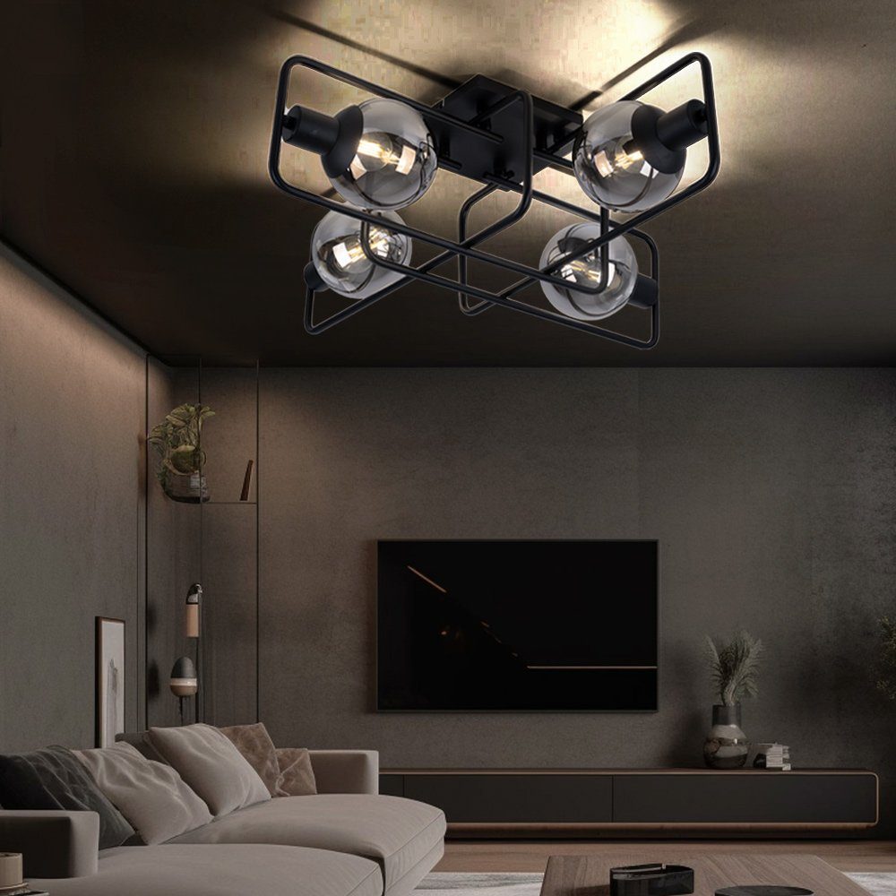 GLOBO LIGHTING Kugelleuchte, Leuchtmittel nicht inklusive, Deckenleuchte schwarz Industriell Deckenlampe Retro rauchfarben