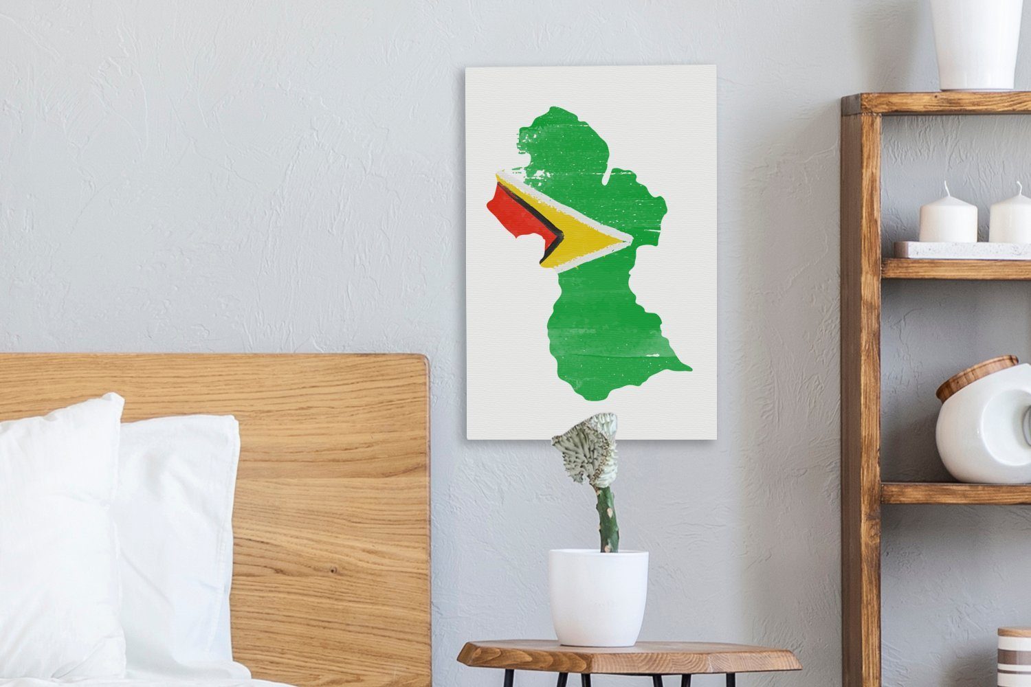 Guyana - Zackenaufhänger, (1 Leinwandbild Leinwandbild inkl. cm Flagge, fertig 20x30 Gemälde, bespannt - St), OneMillionCanvasses® Karte