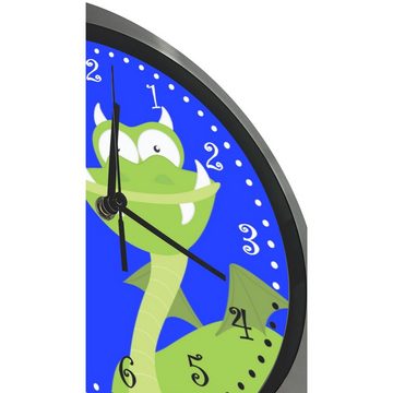 CreaDesign Funkwanduhr Funkuhr, Kinder Wanduhr, Kinderuhr, Kinderzimmer Drache grün (geräuscharmes Uhrwerk)