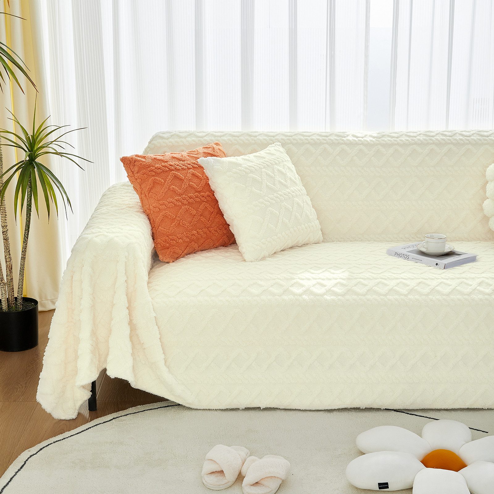 Sunicol Sofabezug Weiche Flauschiger Kunstpelz Sofabezug Waschbar Couch überzug, 3 Größen, Jacquard Sofaüberwurf Decke – Bild 4 von 5