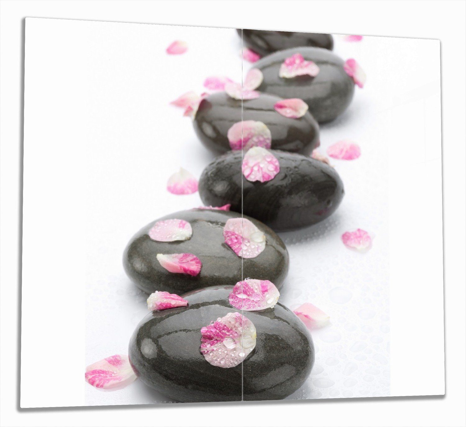 Wallario Herd-Abdeckplatte Dunkle Steine mit Blütenblättern, ESG-Sicherheitsglas, (Glasplatte, 2 tlg., inkl. 5mm Noppen), verschiedene Größen