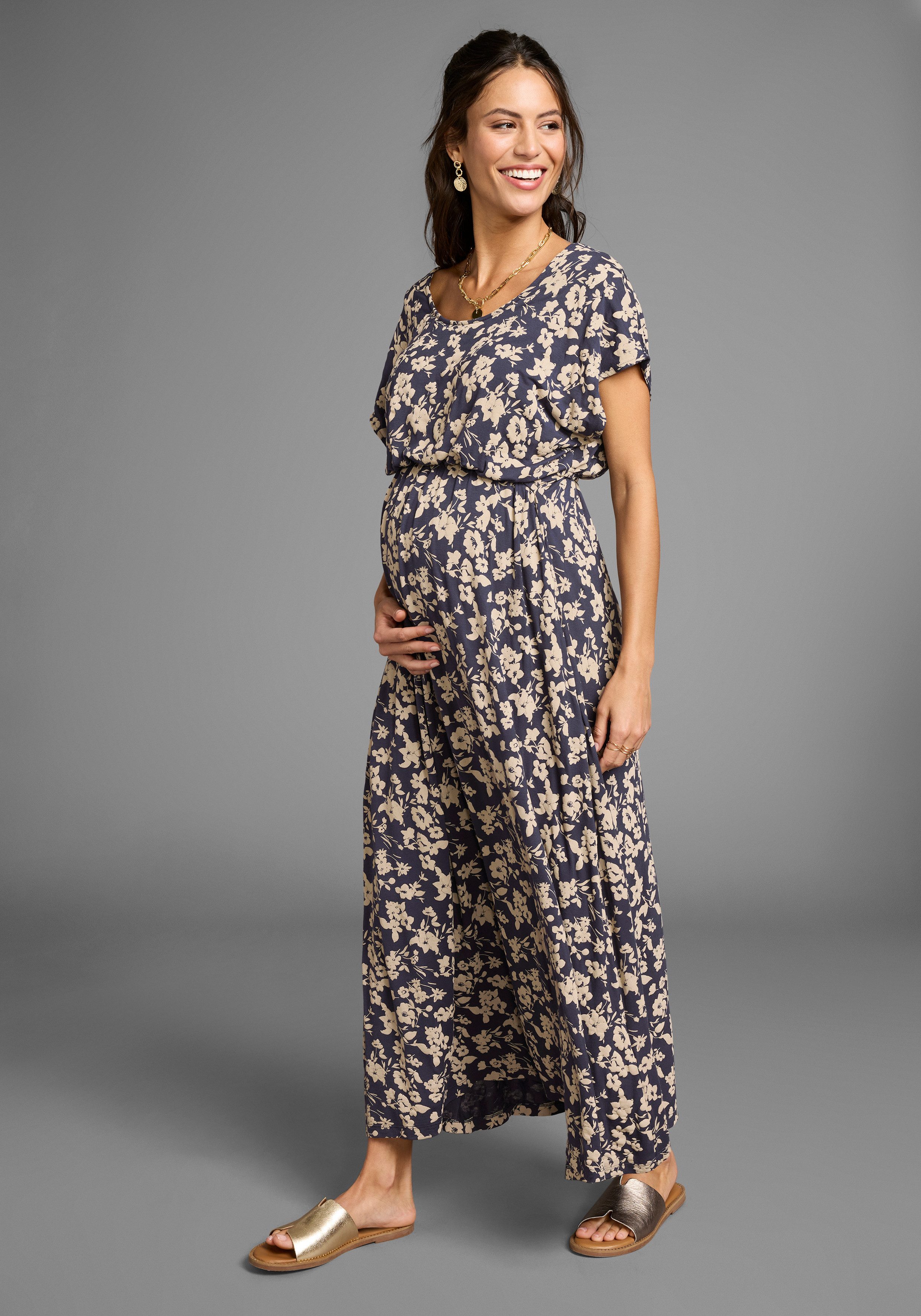 Neun Monate Umstandskleid Langes Schwangerschafts- und Still-Kleid Jersey-K günstig online kaufen