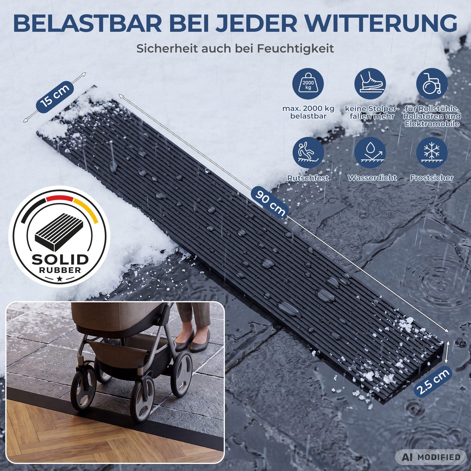 Kingpower Auffahrrampe Türschwellenrampe Rollstuhl Schwellenrampe Gummi Rampe Bordstein 25 mm – Bild 3 von 5