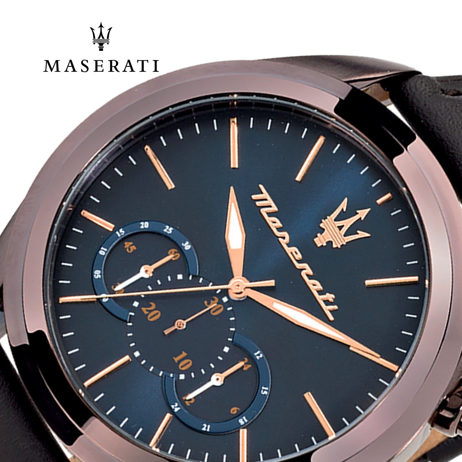 MASERATI Chronograph Maserati Herren Uhr Chronograph, (Chronograph), Herrenuhr rund, groß (ca. 55x45mm) Lederarmband, Made-In Italy