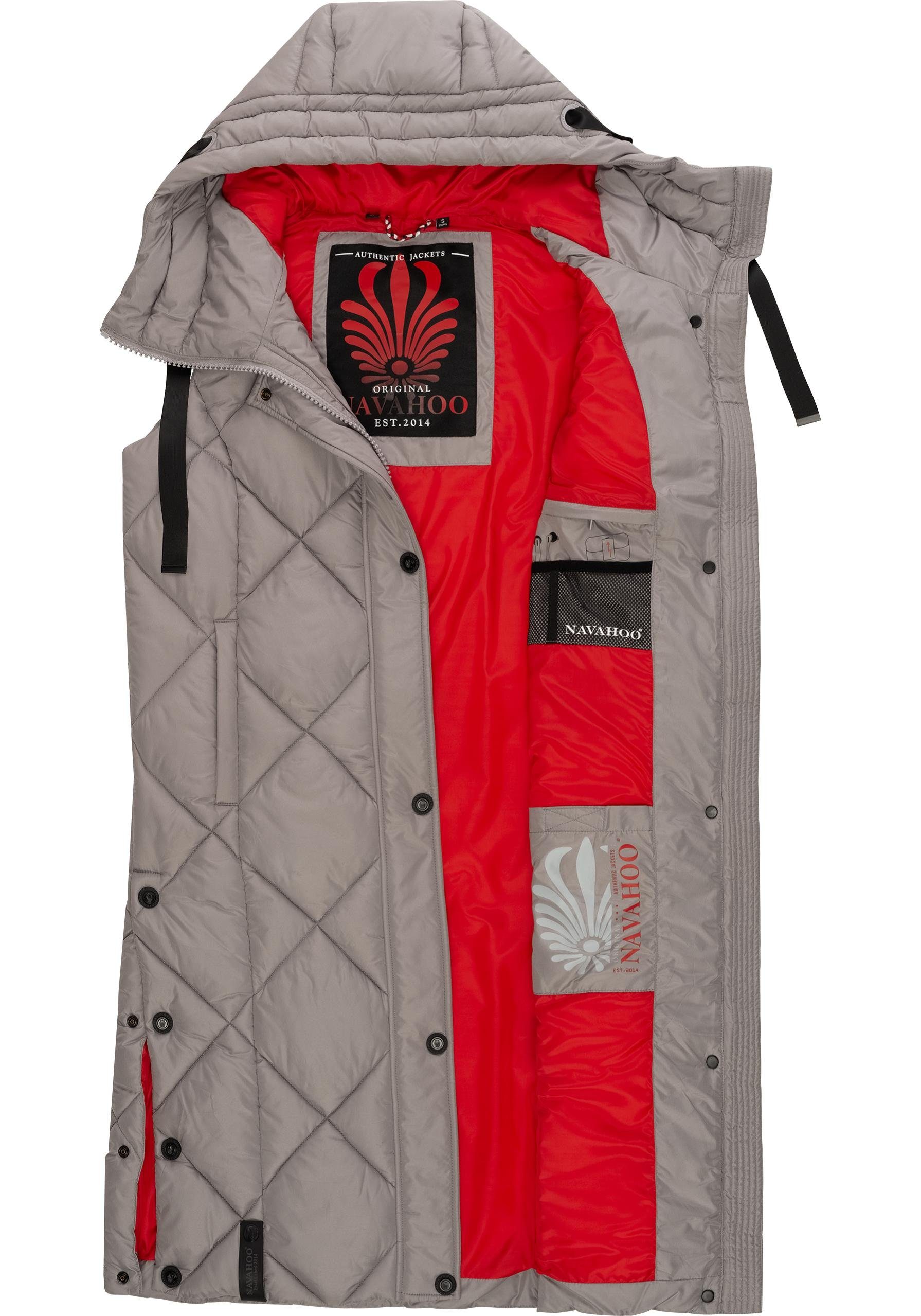 Navahoo Steppweste Schnuckel warme Damen Outdoor-Weste lang mit Kapuze – Bild 5 von 5