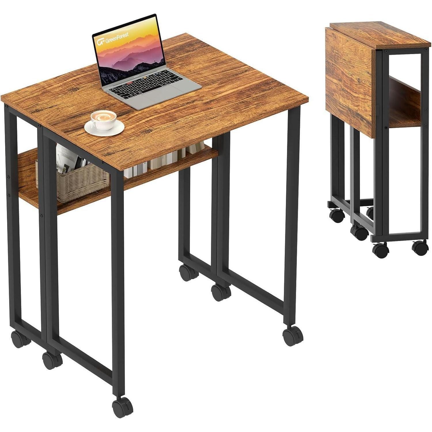 LuxusKollektion Computertisch Klappschreibtisch Rollen Ablage 80cm Walnussholz 31.5 inch Walnuss