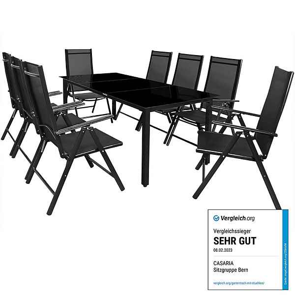 Casaria Garten-Essgruppe »Bern«, (9-tlg), Aluminium 7-Fach Verstellbare Hochlehner Stühle Tisch 5mm Sicherheitsglas Garten Set Anthrazit