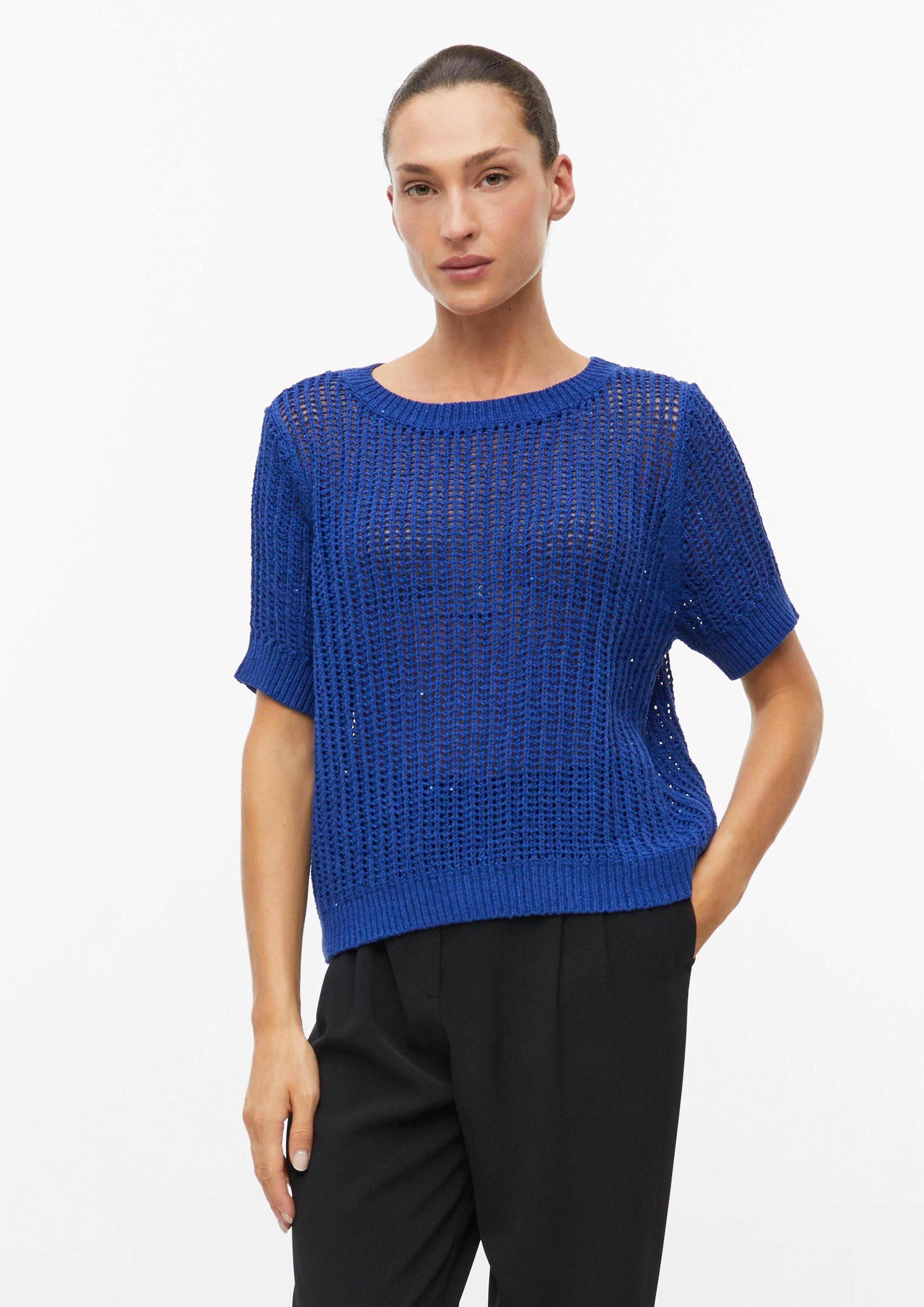 s.Oliver Kurzarmpullover Strickpullover Leicht transparenter Kurzarm-Pullover mit Ajourmuster und Pailletten