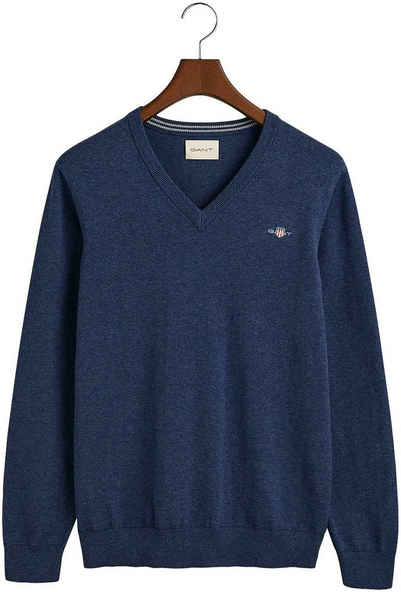 Gant V-Ausschnitt-Pullover Classic Cotton V-Neck Premium Strickjersey aus weicher 100% Baumwolle, Übergangspullover