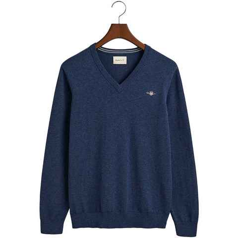 Gant V-Ausschnitt-Pullover Classic Cotton V-Neck Premium Strickjersey aus weicher 100% Baumwolle, Übergangspullover