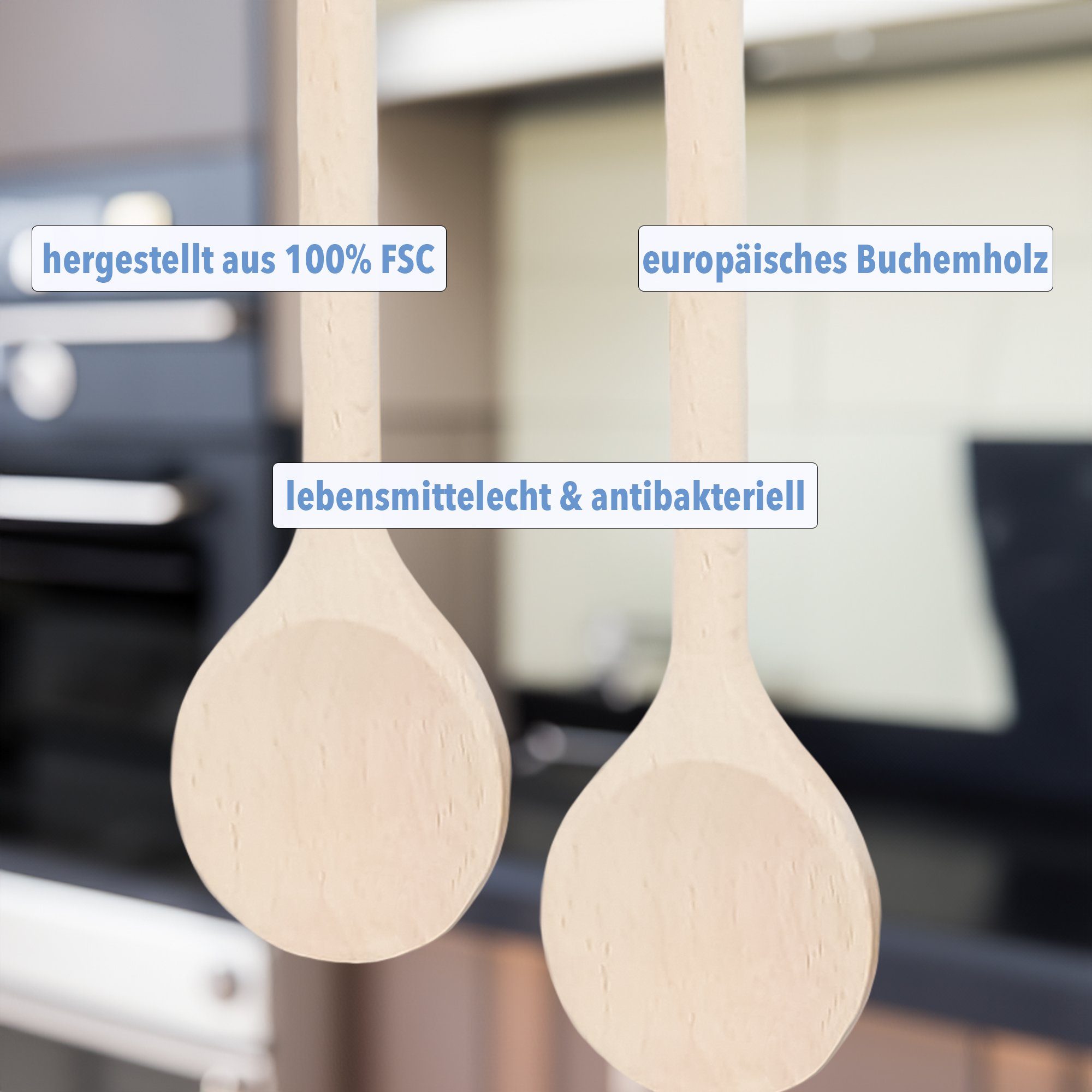 SOHFA Kochlöffel Kochlöffel 2er Set aus Buchenholz - Holzkochlöffel, geschliffen – Bild 3 von 5