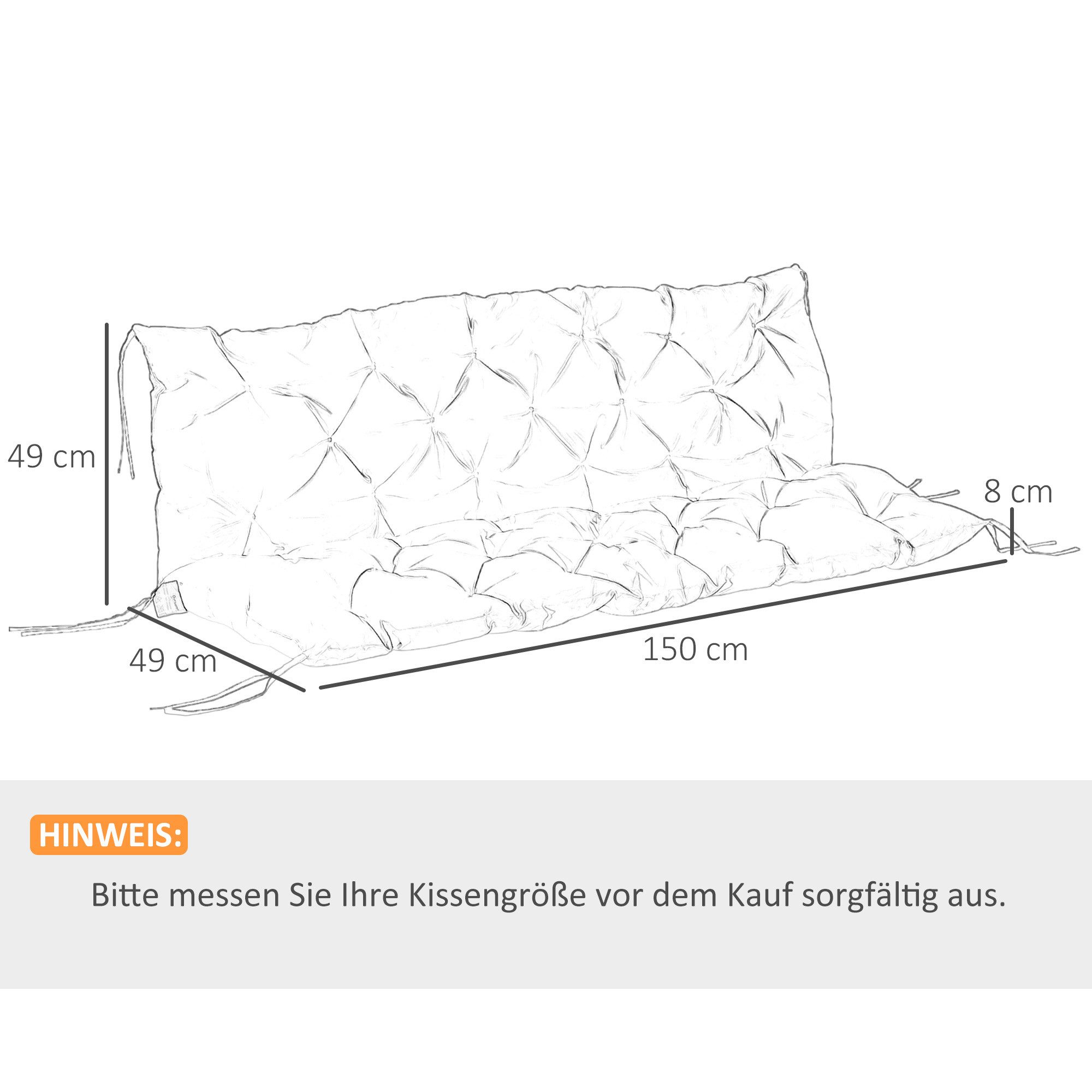Outsunny Bankauflage 150 x 98 x 8 cm, mit Bändern, (3 Sitzer Bankkissen, 1 St., Sitzkissen), für Gartenmöbel, Sitzbank Hollywoodschaukel, Khaki