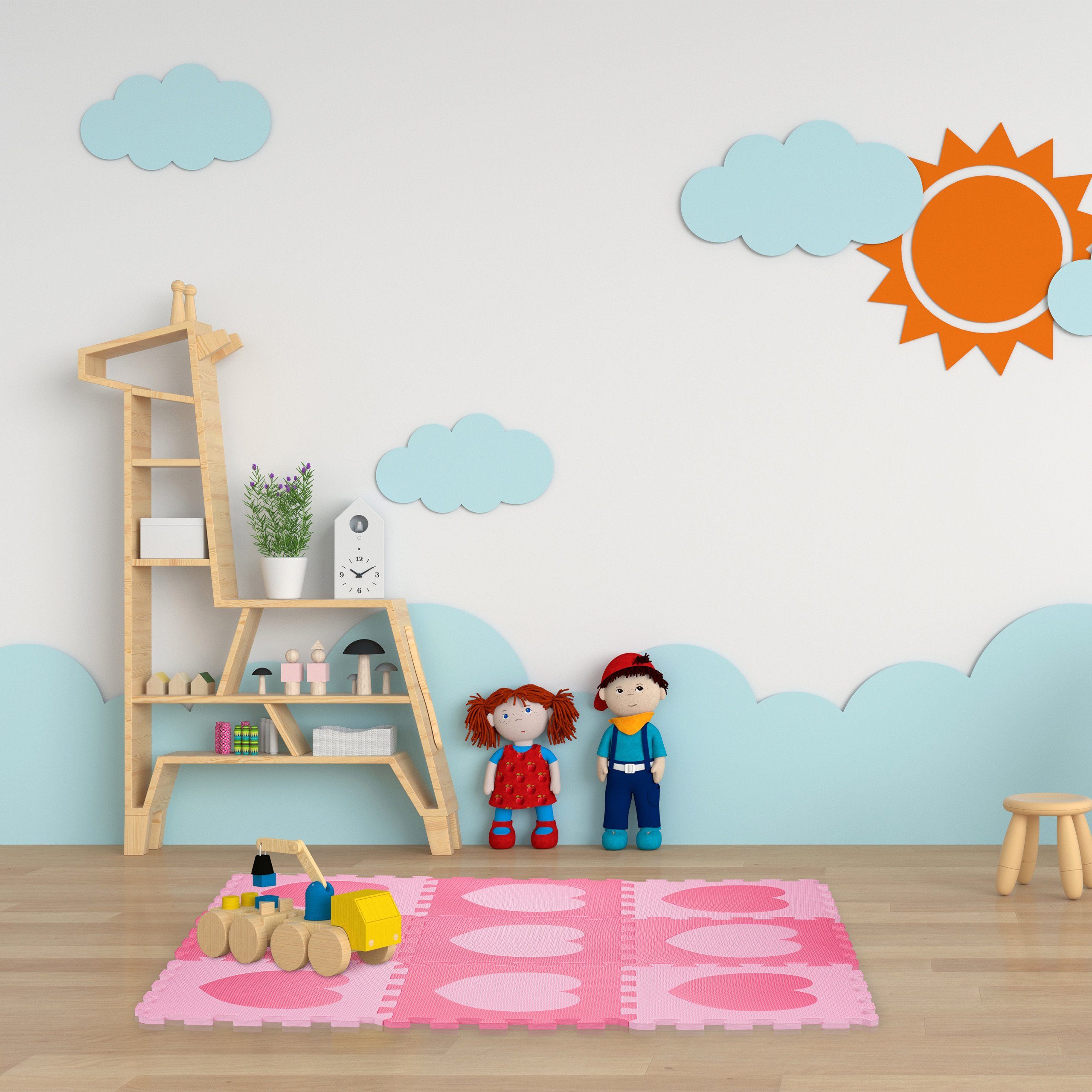 relaxdays Spielmatte 18-tlg. Puzzlematte Herz, Rosa-Pink günstig online kaufen
