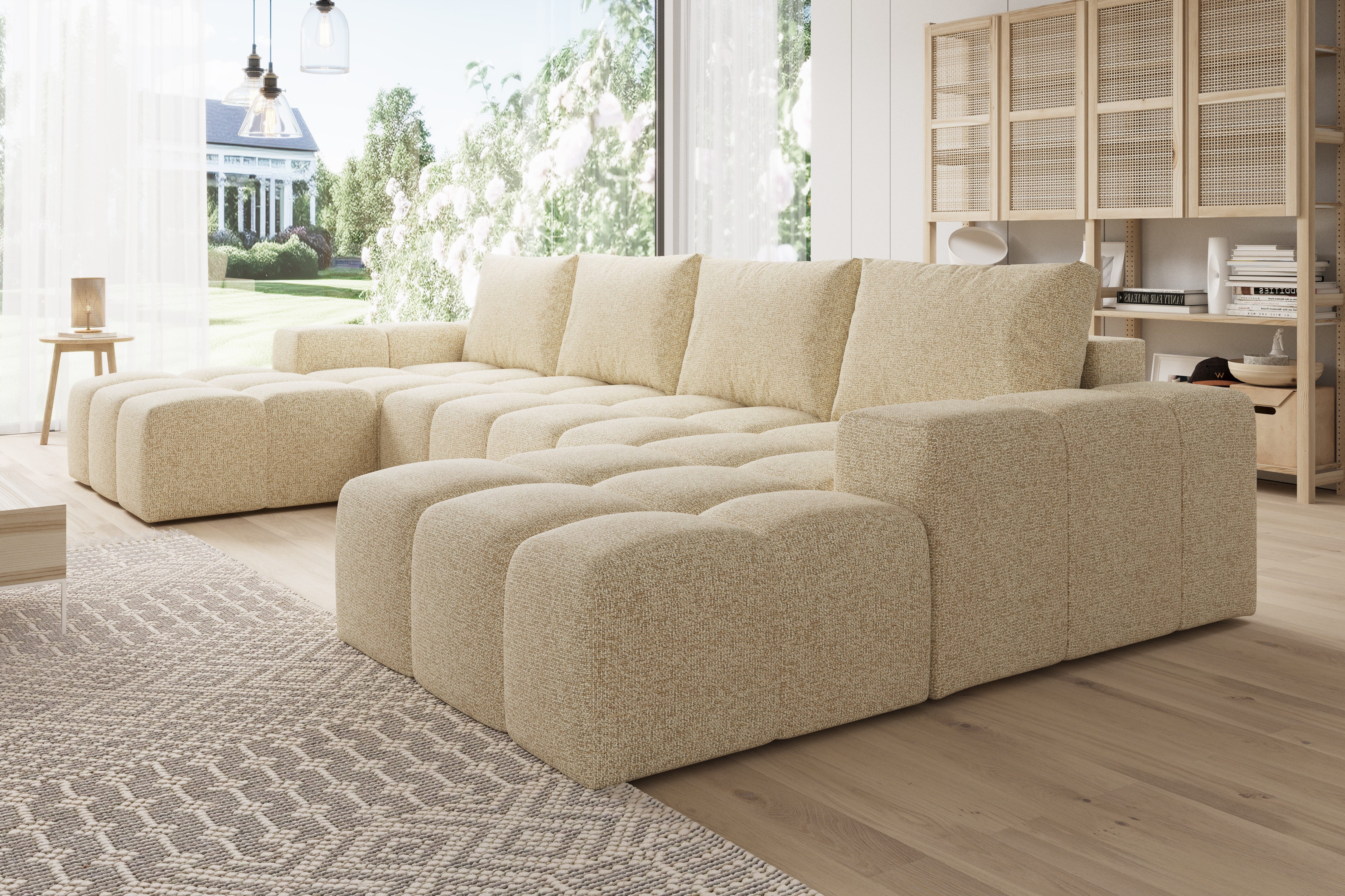PROMETO Möbel Ecksofa Couch U-Form, Sofa U-Form Teddy-Bouclé, WebStoff -Cento
