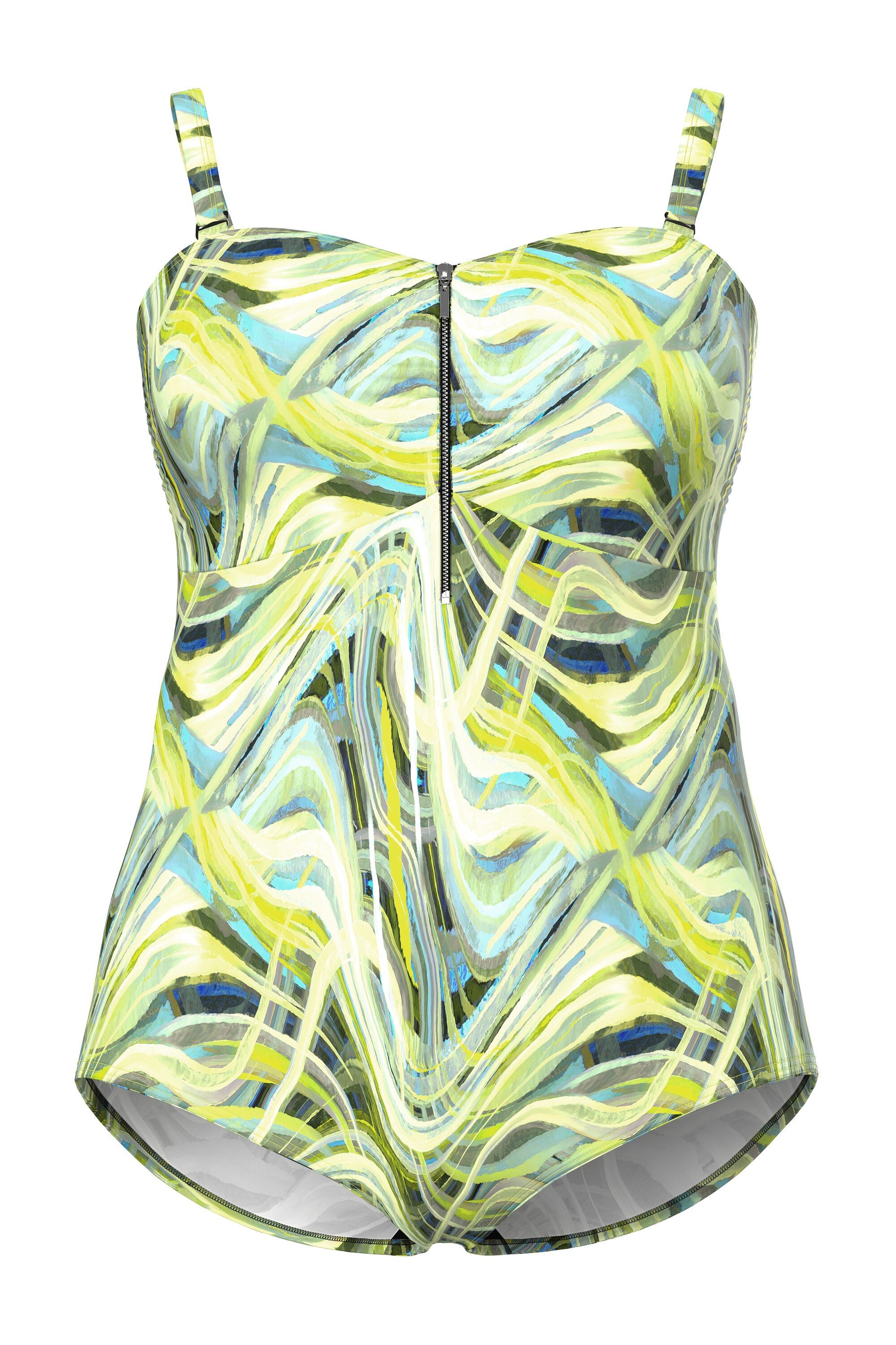 Ulla Popken Badeanzug Badeanzug Wellenmuster Softcups Zipper günstig online kaufen